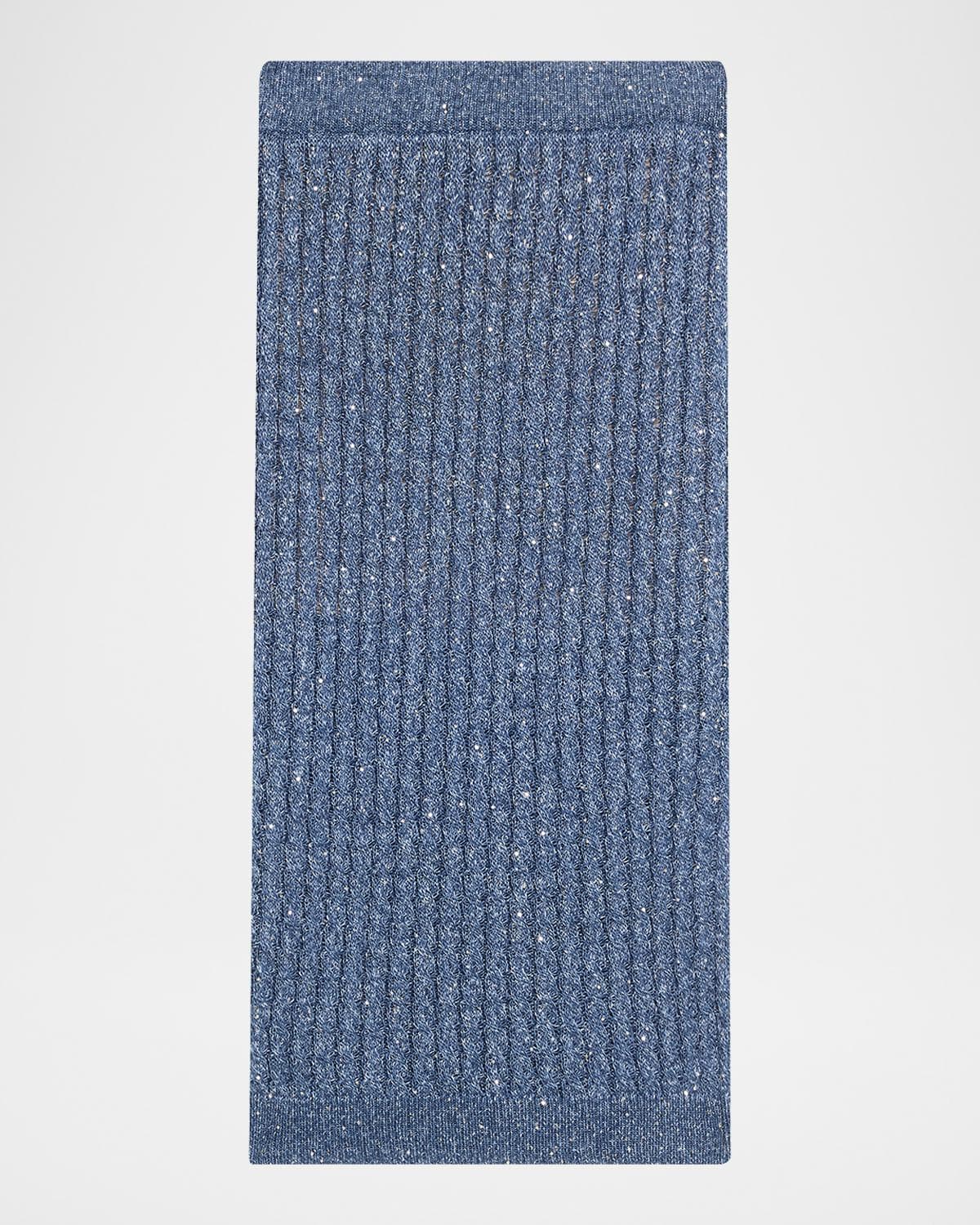Brunello Cucinelli Linen Dazzling Cable Open-Knit Midi Skirt