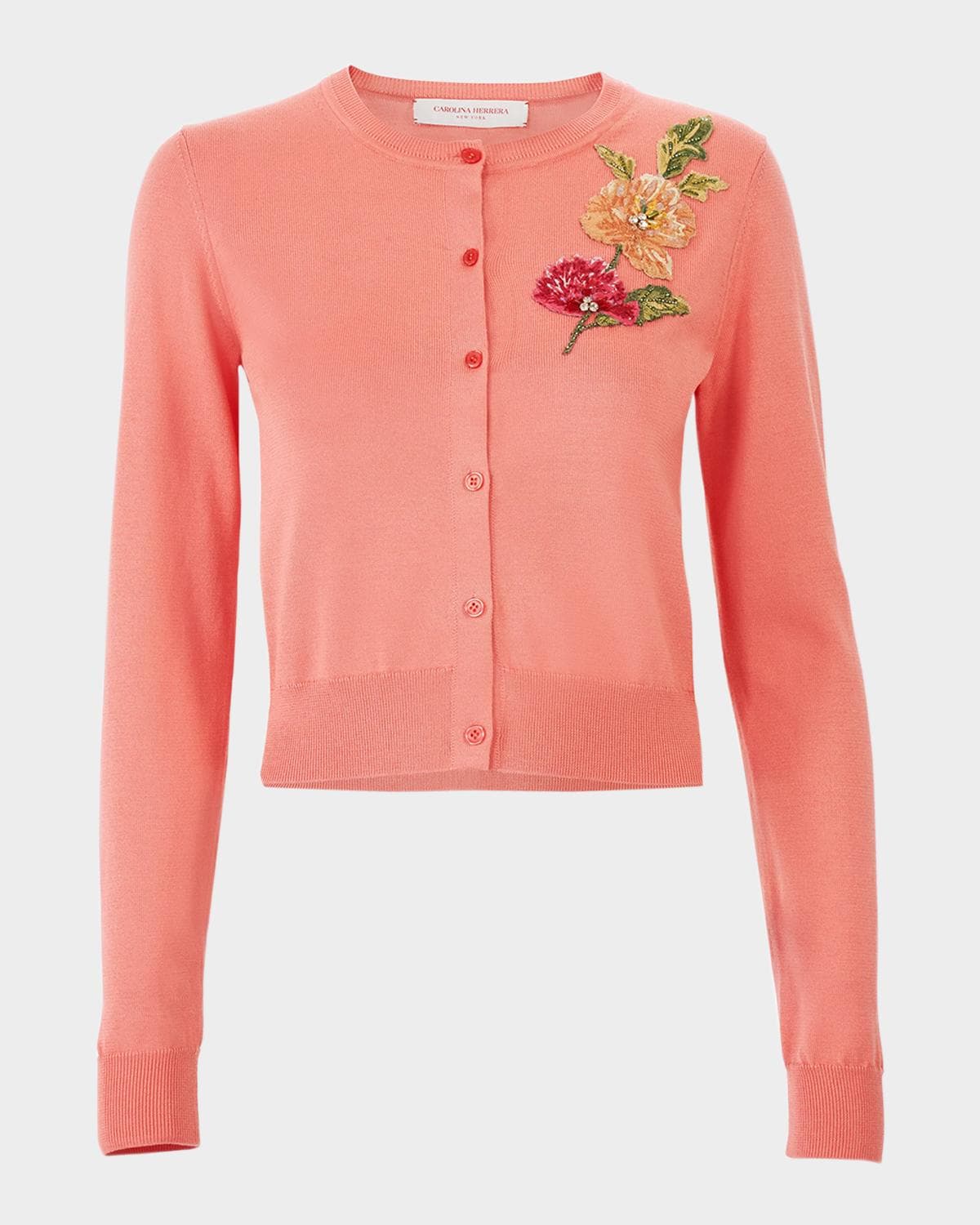Carolina Herrera Floral Embroidered Crewneck Cardigan