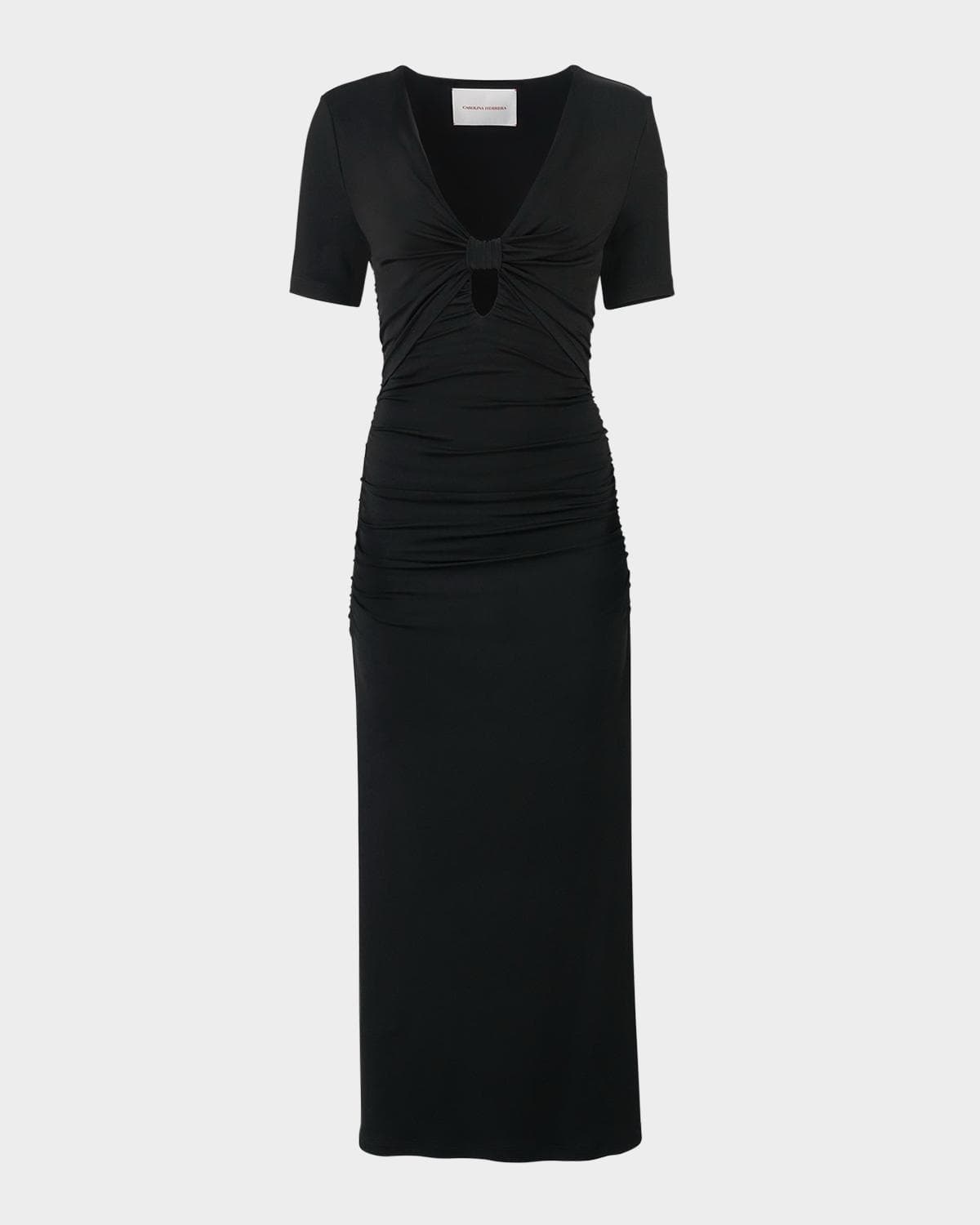 Carolina Herrera Elbow-Sleeve Ruched Maxi Dress