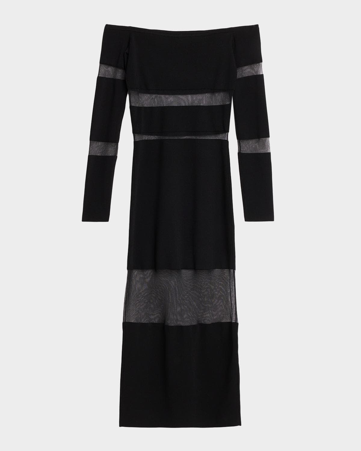LAPOINTE Off-The-Shoulder Sheer Striped Matte Viscose Midi Dress
