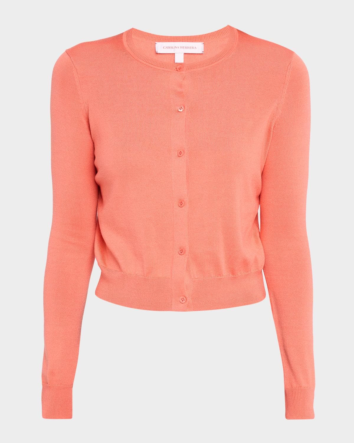 Carolina Herrera Silk-Cotton Crewneck Cardigan