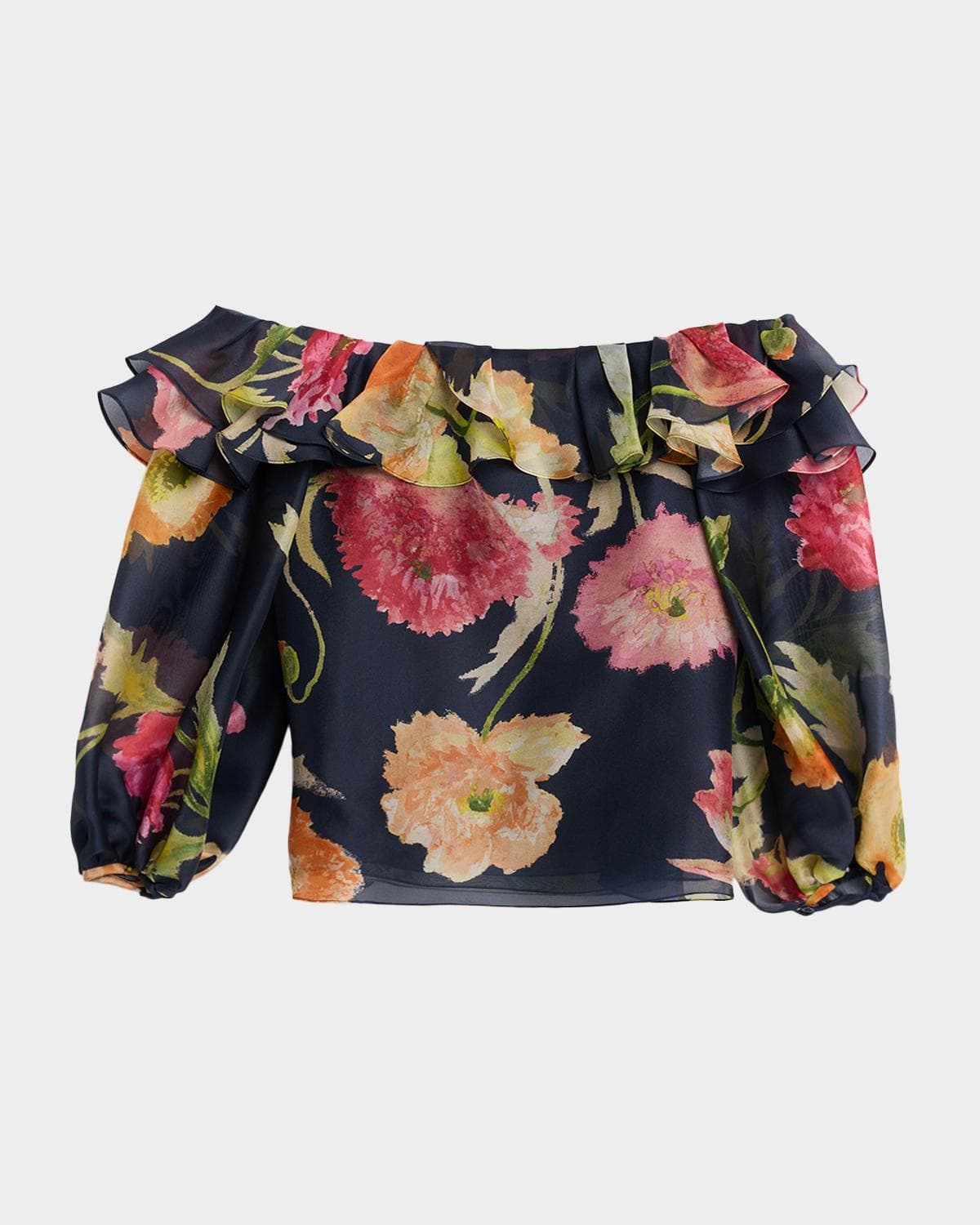 Carolina Herrera Off-The-Shoulder Floral-Print Silk Organza Top
