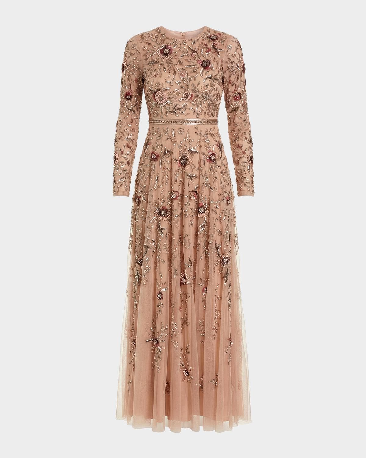 Mac Duggal Floral-Embellished Mesh A-Line Gown
