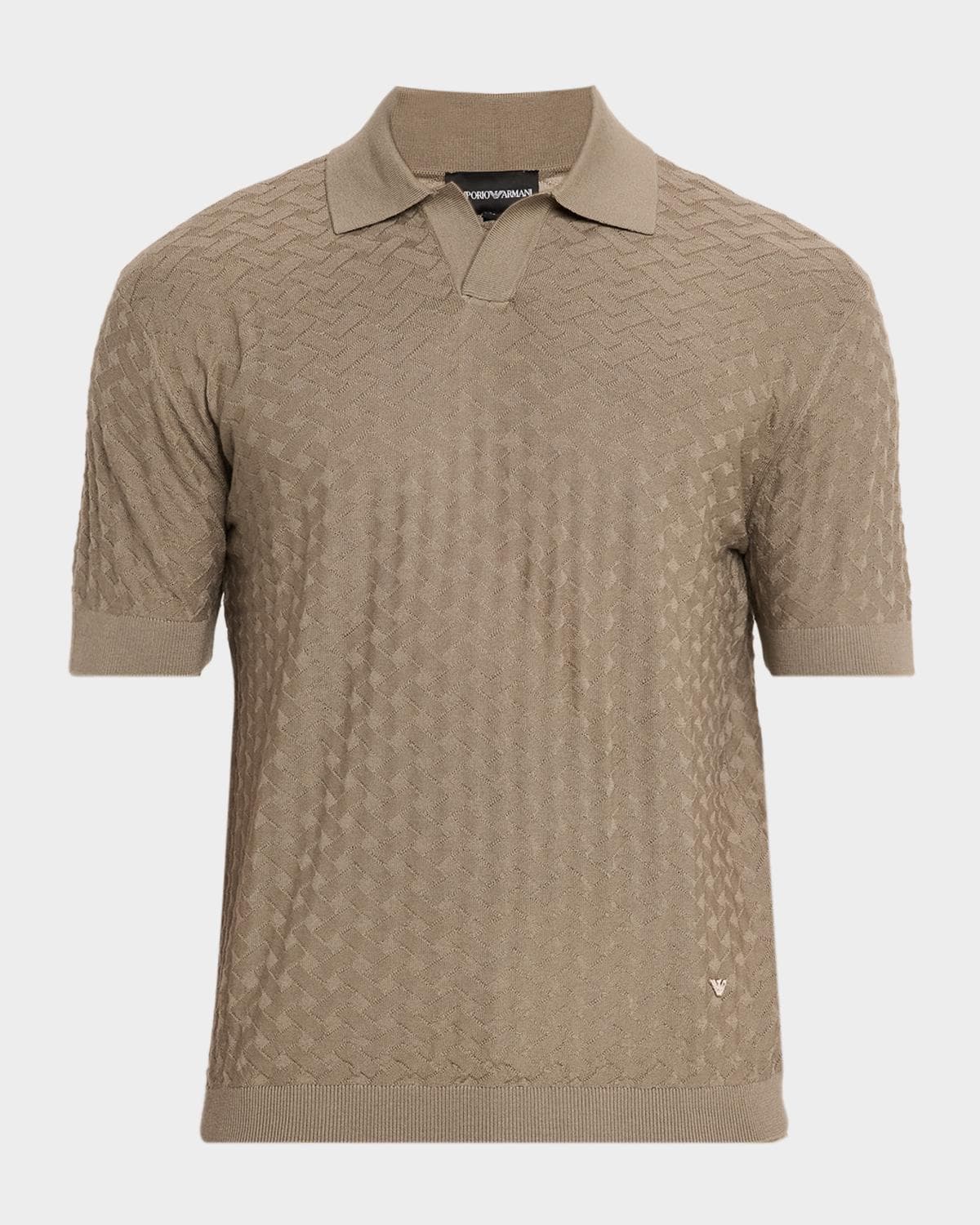 Emporio Armani Men's Wool Basketweave Jacquard Polo Sweater · MEDIUM