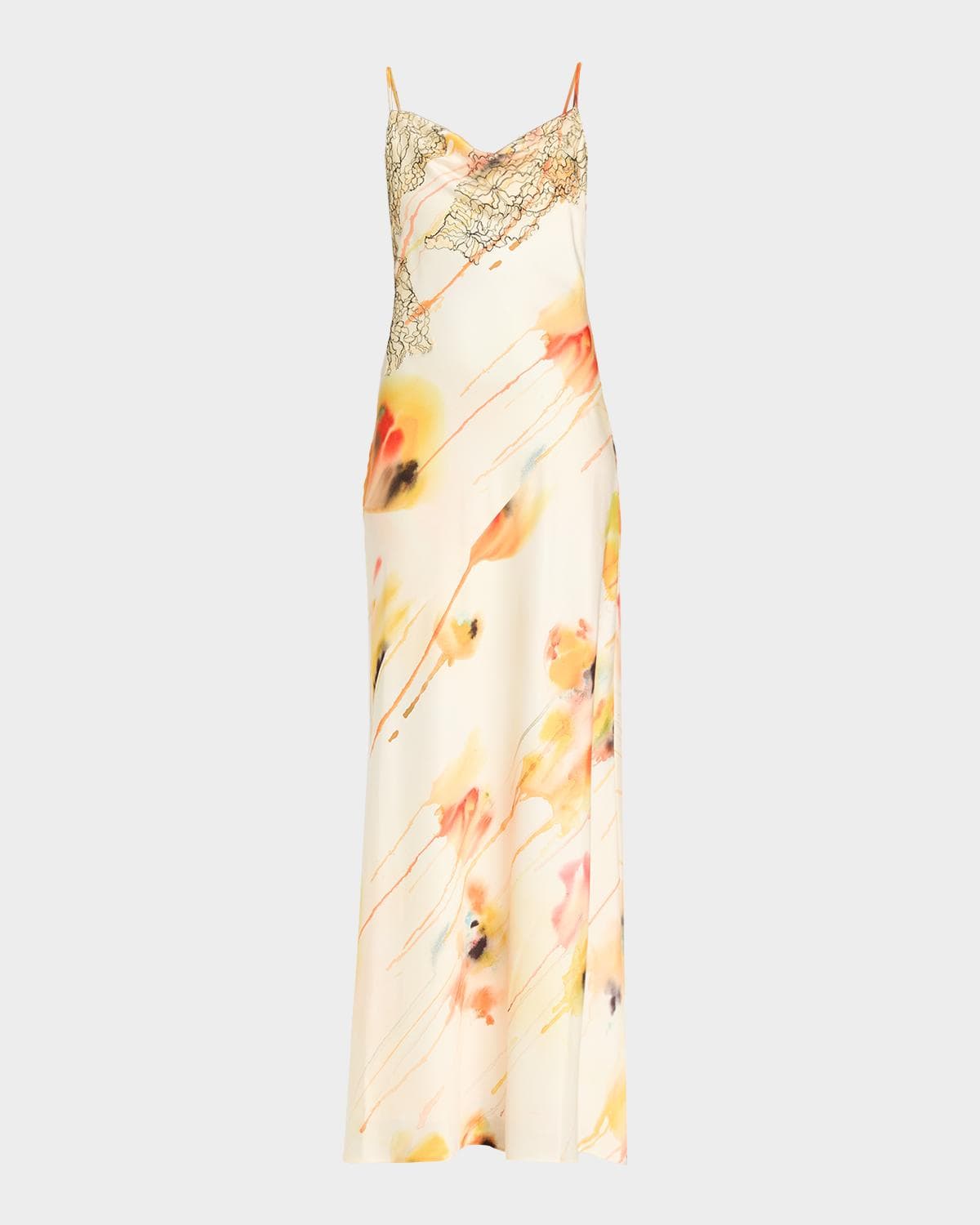 Jason Wu Collection Watercolor Floral Lace-Trim Slip Gown