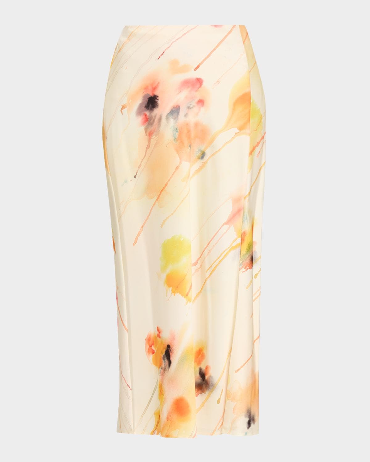 Jason Wu Collection Washed Satin Floral-Print Midi Skirt
