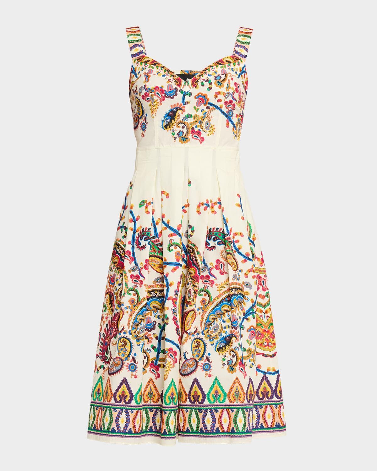 Etro Paisley Floral-Print Sleeveless Pleated Midi Dress