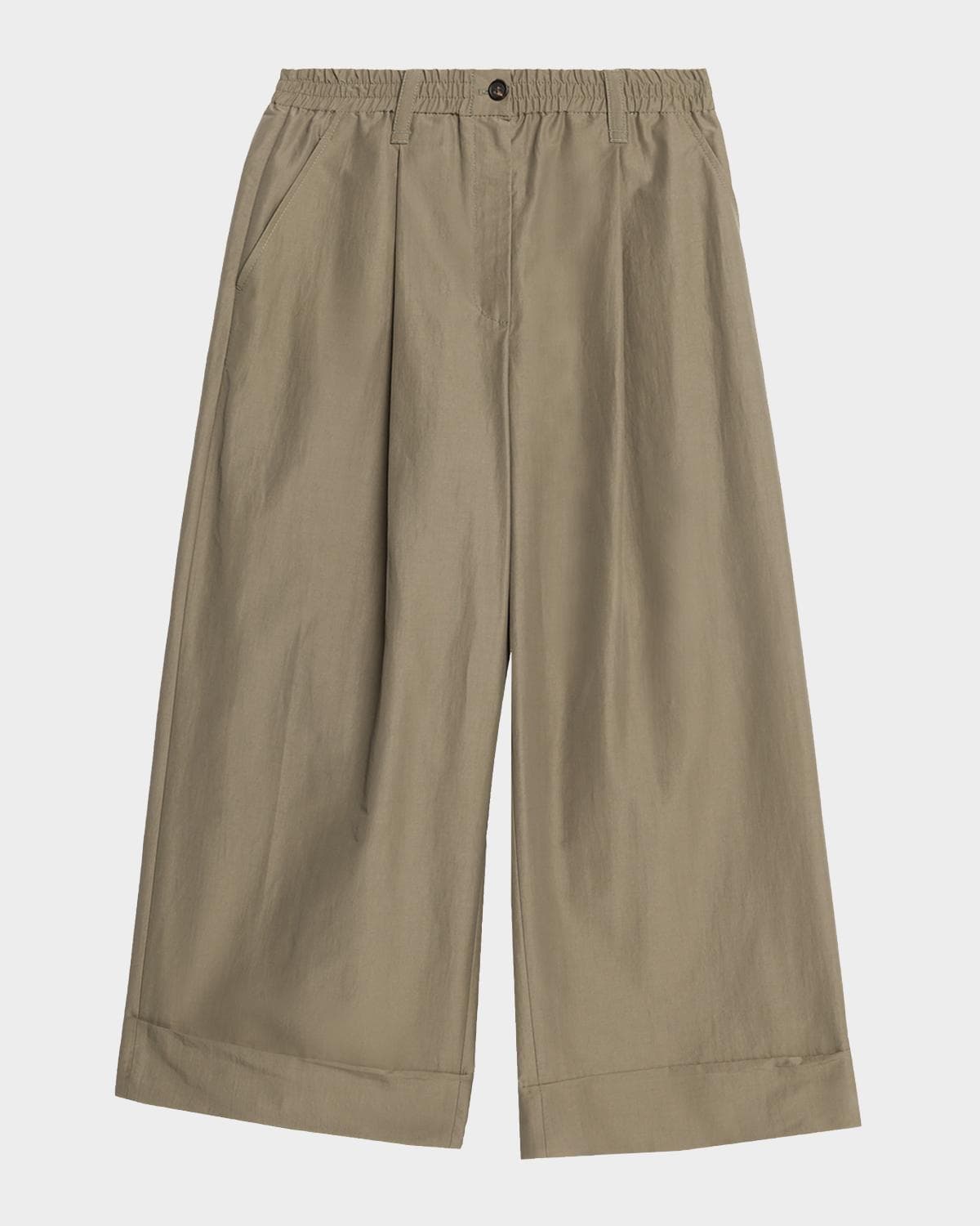 Brunello Cucinelli Lightweight Technical Cotton Wide-Leg Ankle Pants