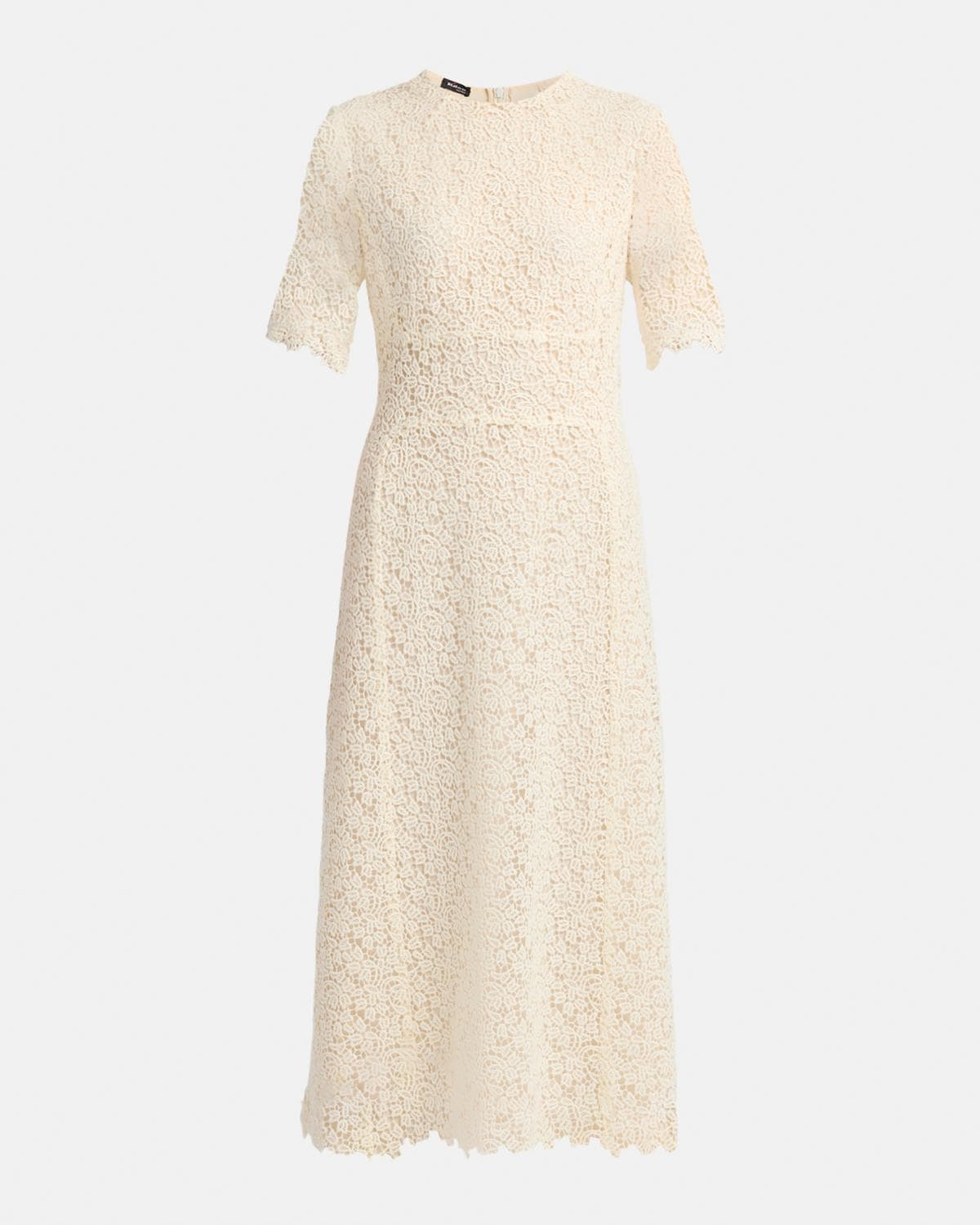 Kiton Guipure Lace Short-Sleeve Midi Dress