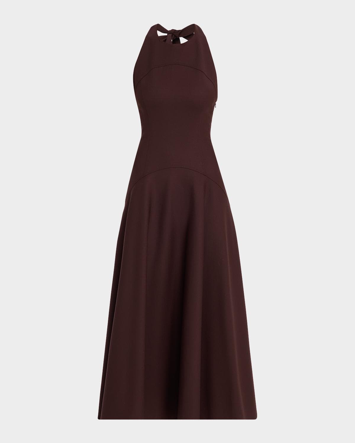 Oscar de la Renta Sleeveless Stretch Wool Halter Midi Dress