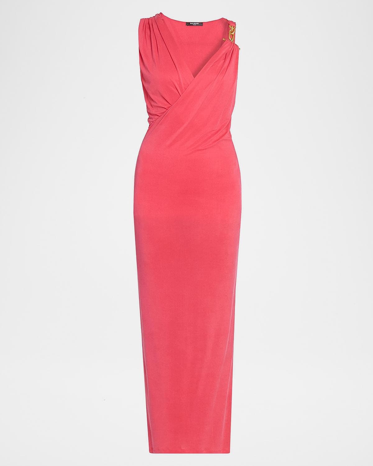 Balmain Chain-Strap Draped Jersey Ankle Dress