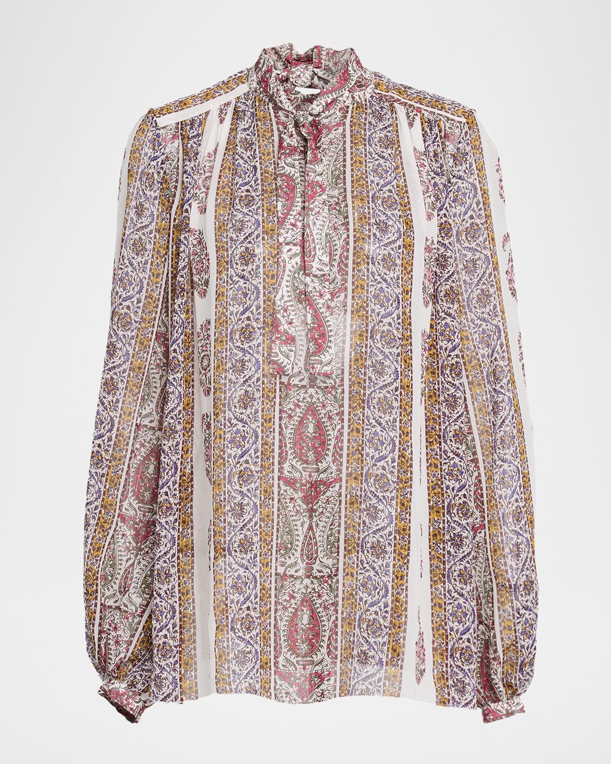 Giambattista Valli Paisley Silk Neck-Tie Blouse