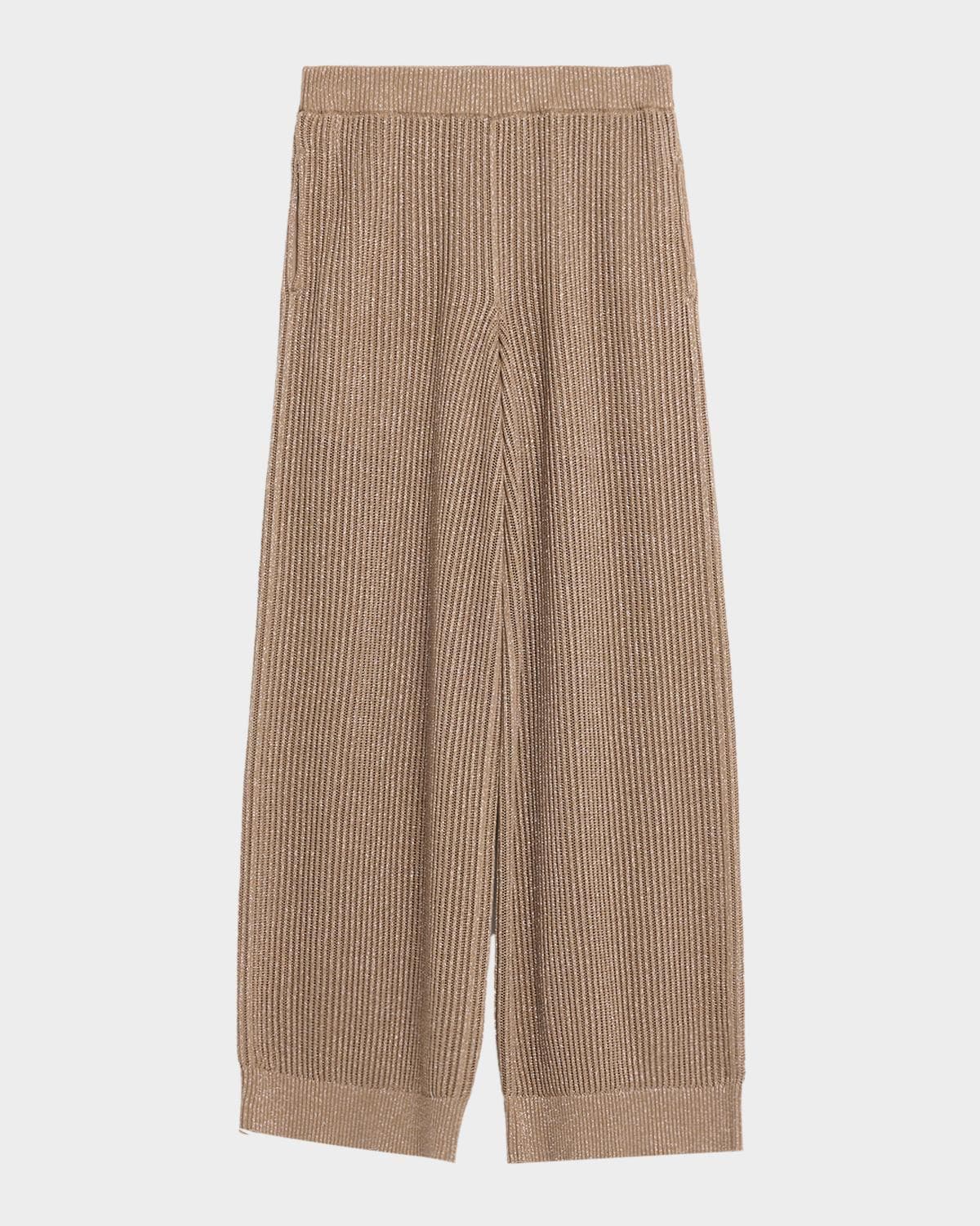 Brunello Cucinelli Metallic Cotton Rib Wide-Leg Pull-On Trousers · XXXL