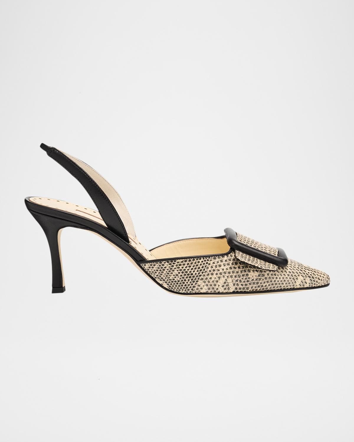 Manolo Blahnik 70mm Mayslibi Embossed Leather Slingback Pumps