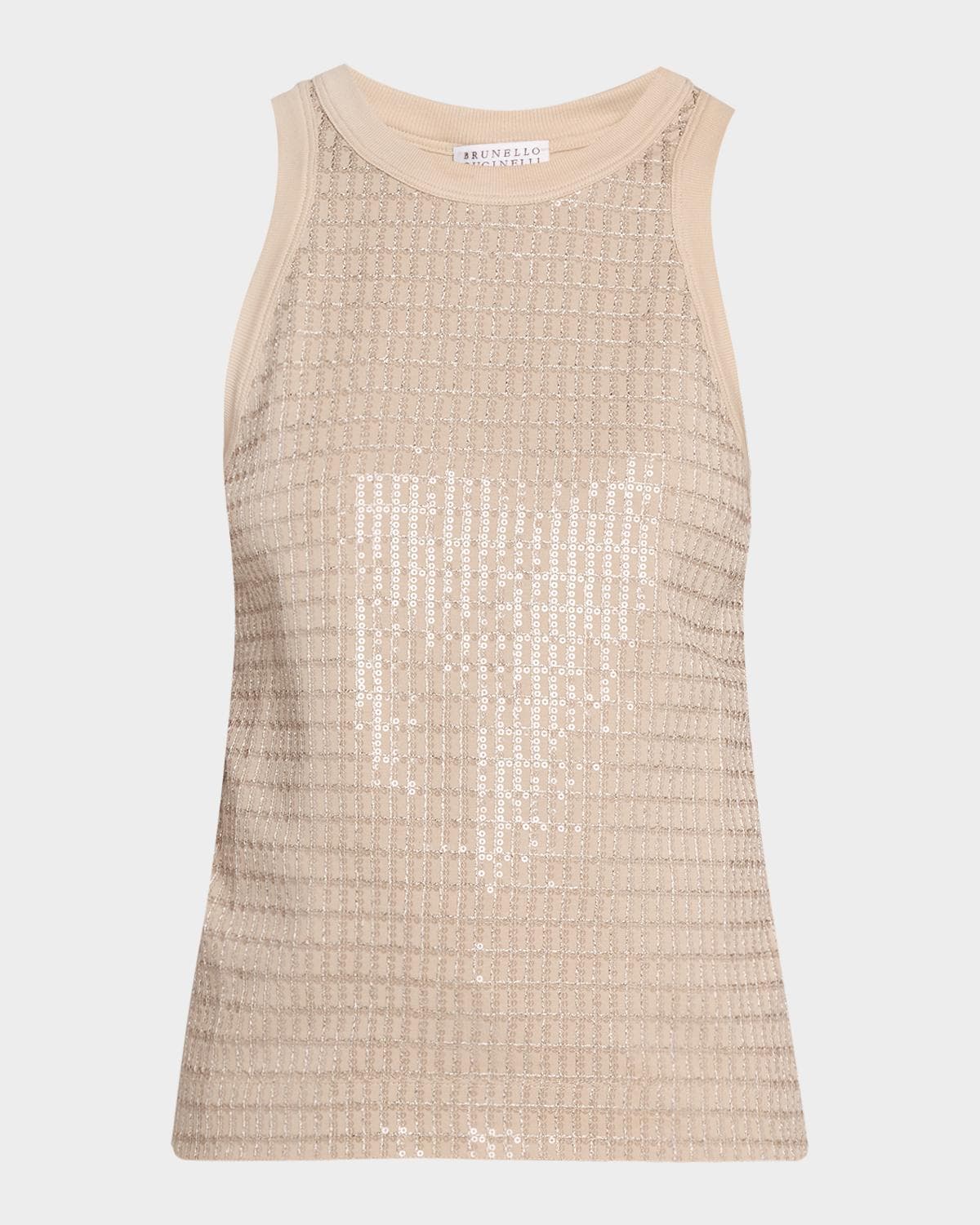 Brunello Cucinelli Sequined Jersey Stretch Tank Top
