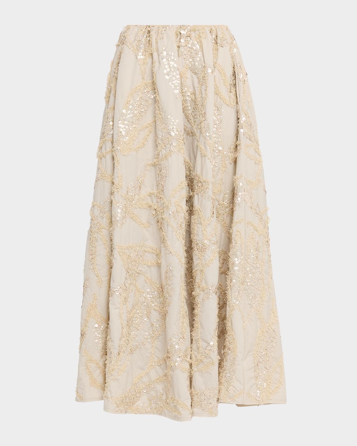 Brunello Cucinelli Dazzling Seabed Embroidered Techno Cotton Midi Skirt