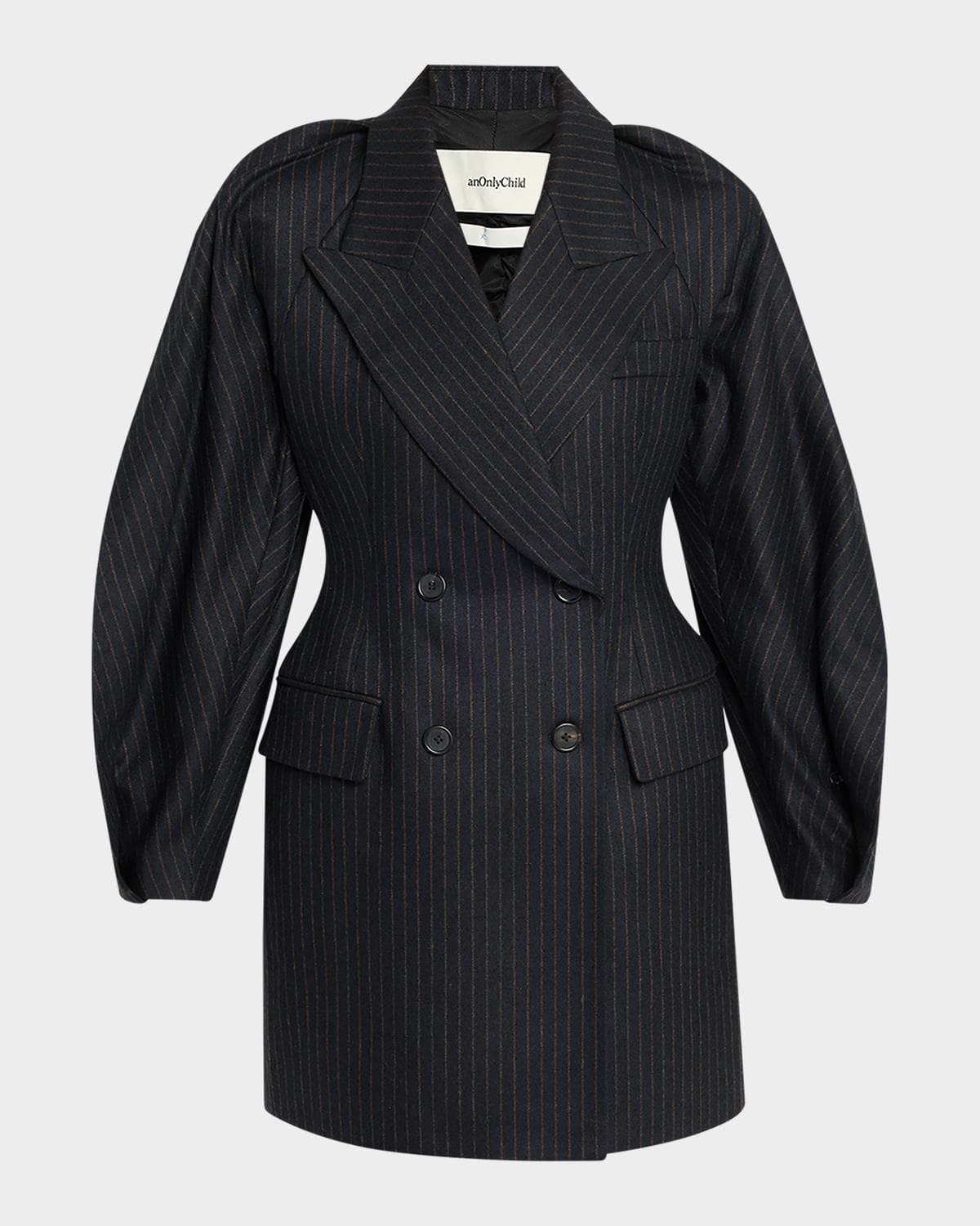 anOnlyChild Kitts Ruched Balloon-Sleeve Double-Breasted Blazer