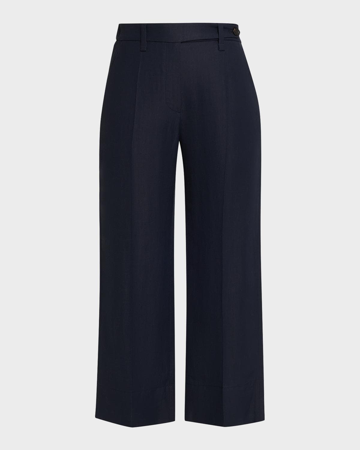 Brunello Cucinelli Linen Twill Wide-Leg Crop Cigarette Pants