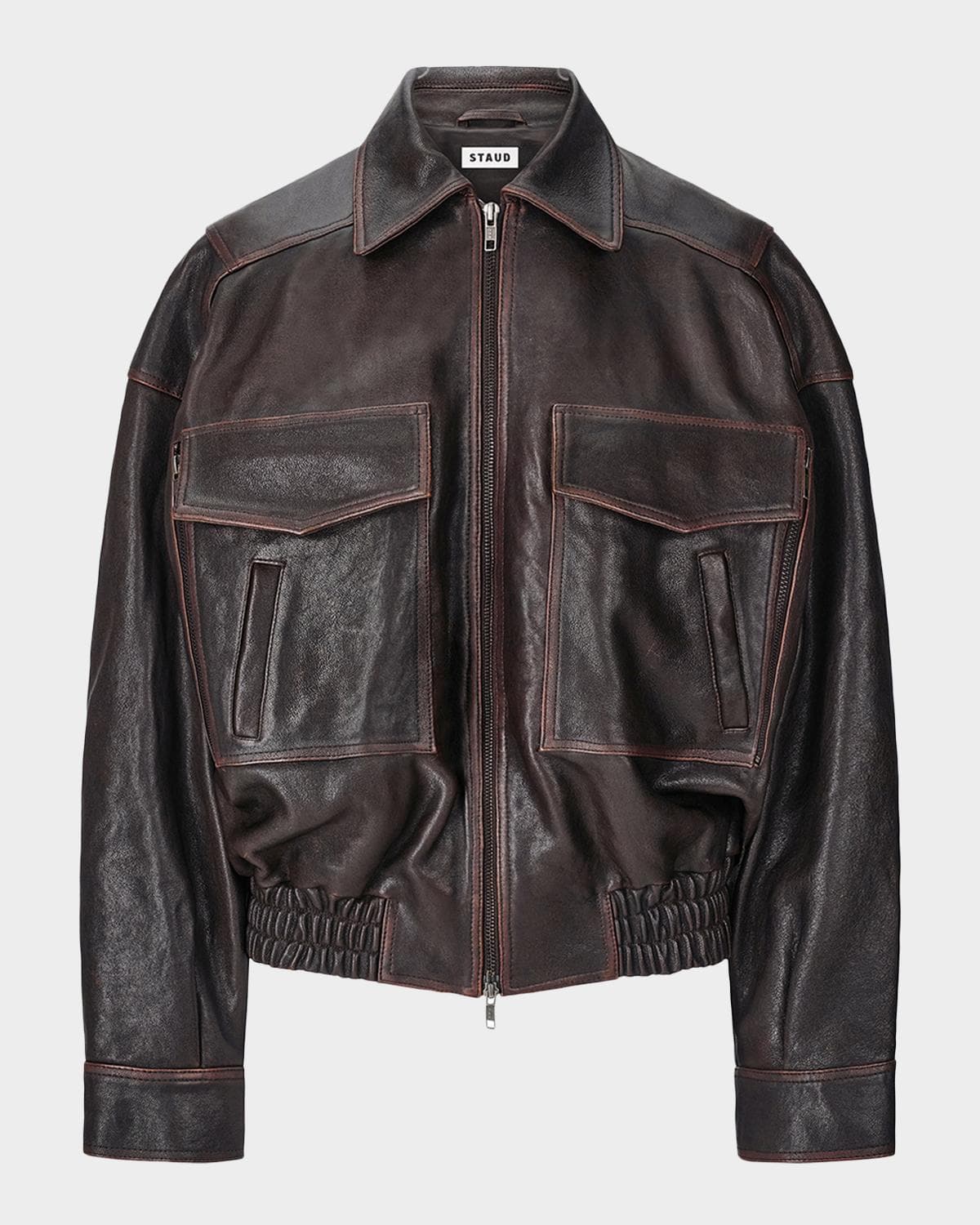 STAUD Eugene Distressed Leather Jacket