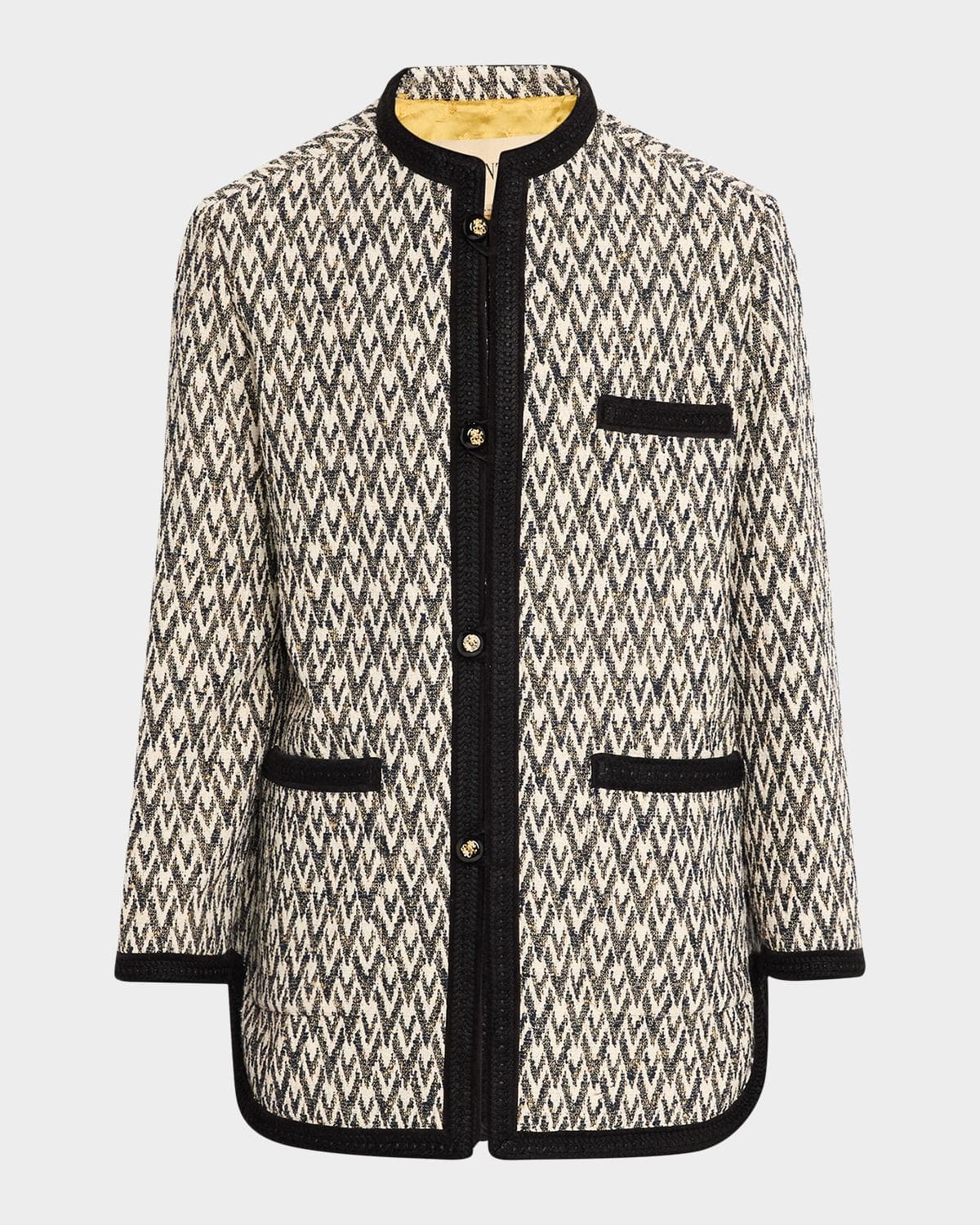 Valentino Garavani Geometric Woven Collarless Jacket
