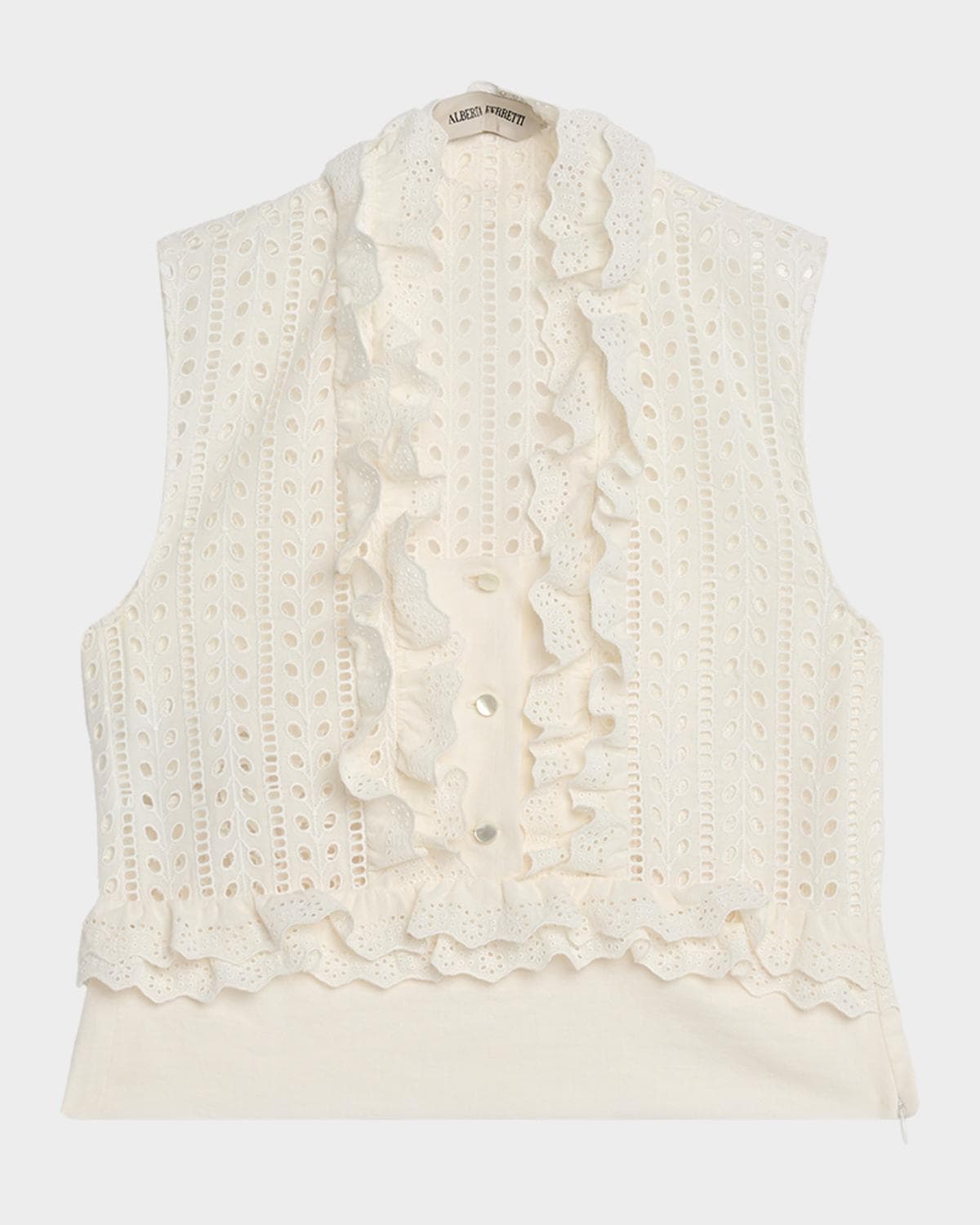 Alberta Ferretti Eyelet Embroidered Ruffle Sleeveless Top