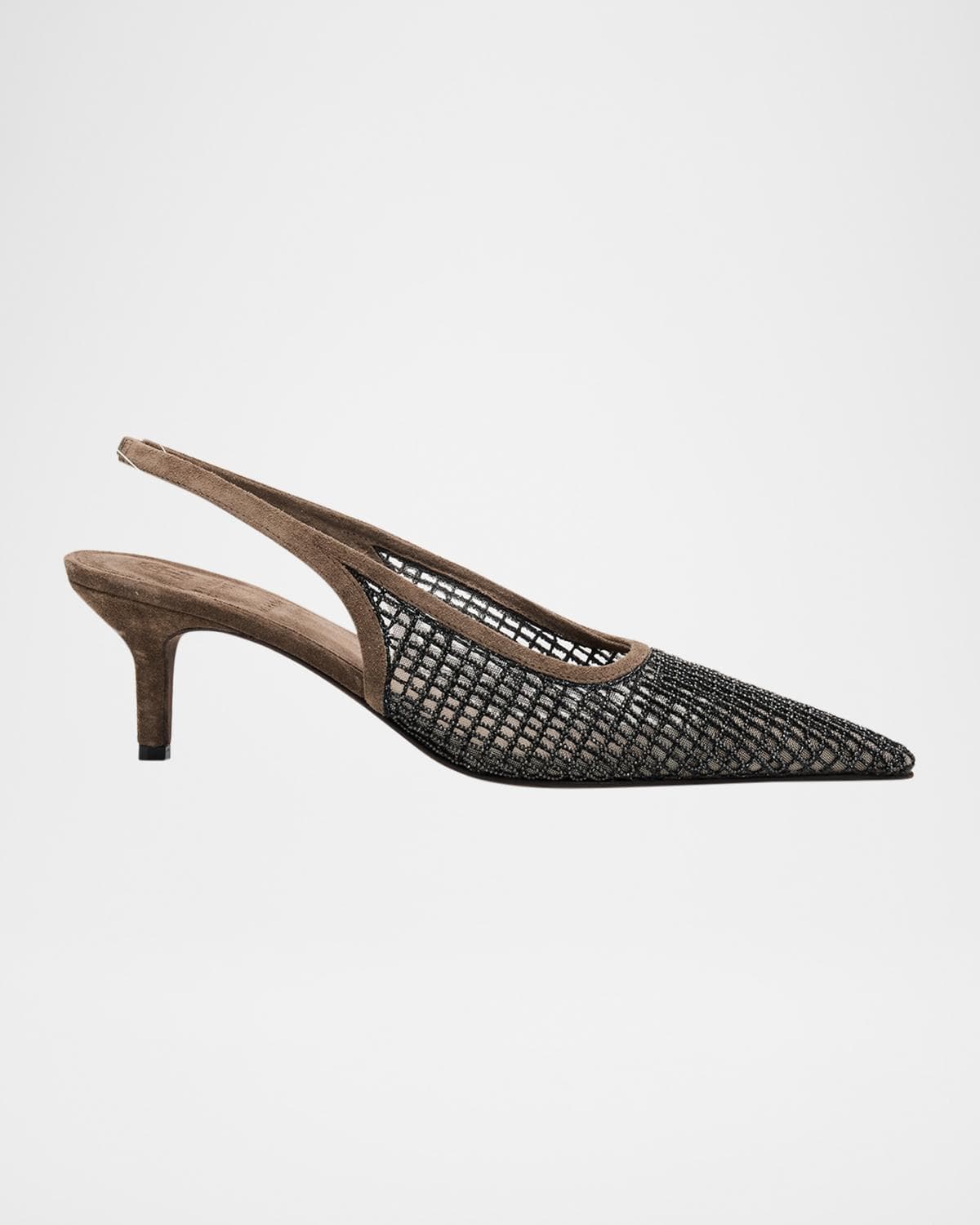 Brunello Cucinelli 55mm Monili Suede-Trimmed Slingback Pumps