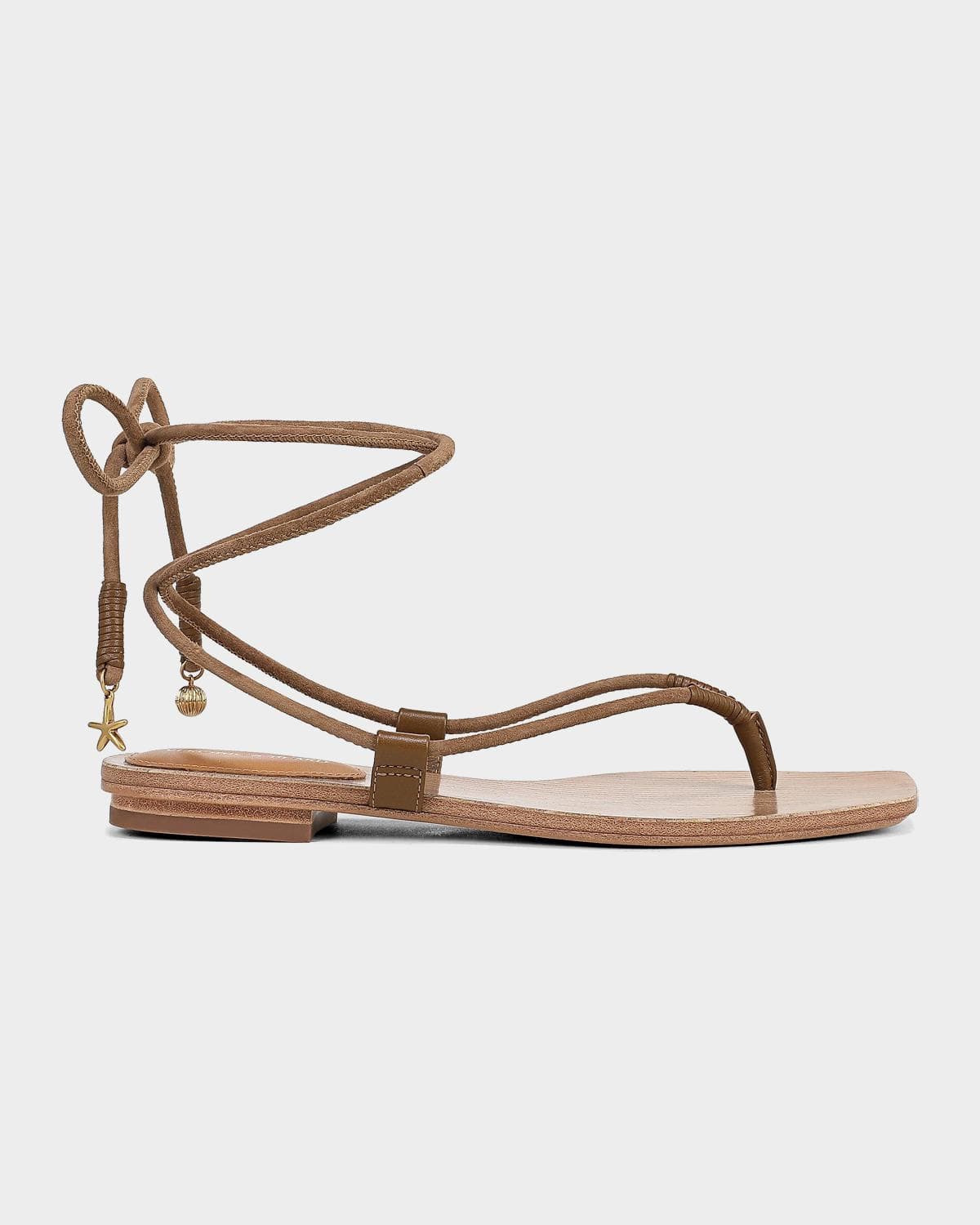 Veronica Beard Rosetta Suede Ankle-Wrap Flat Sandals