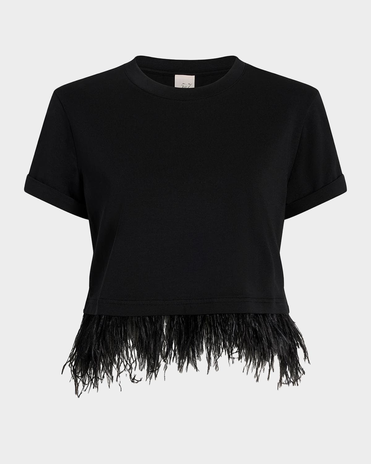 Cinq à Sept Cropped Feather-Trim Tee