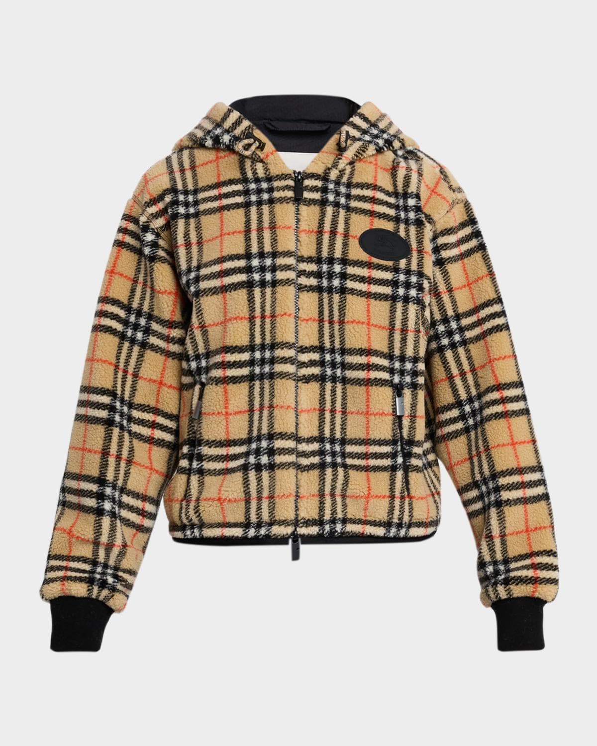 Burberry Fiona Check Teddy Fleece Zip Hoodie