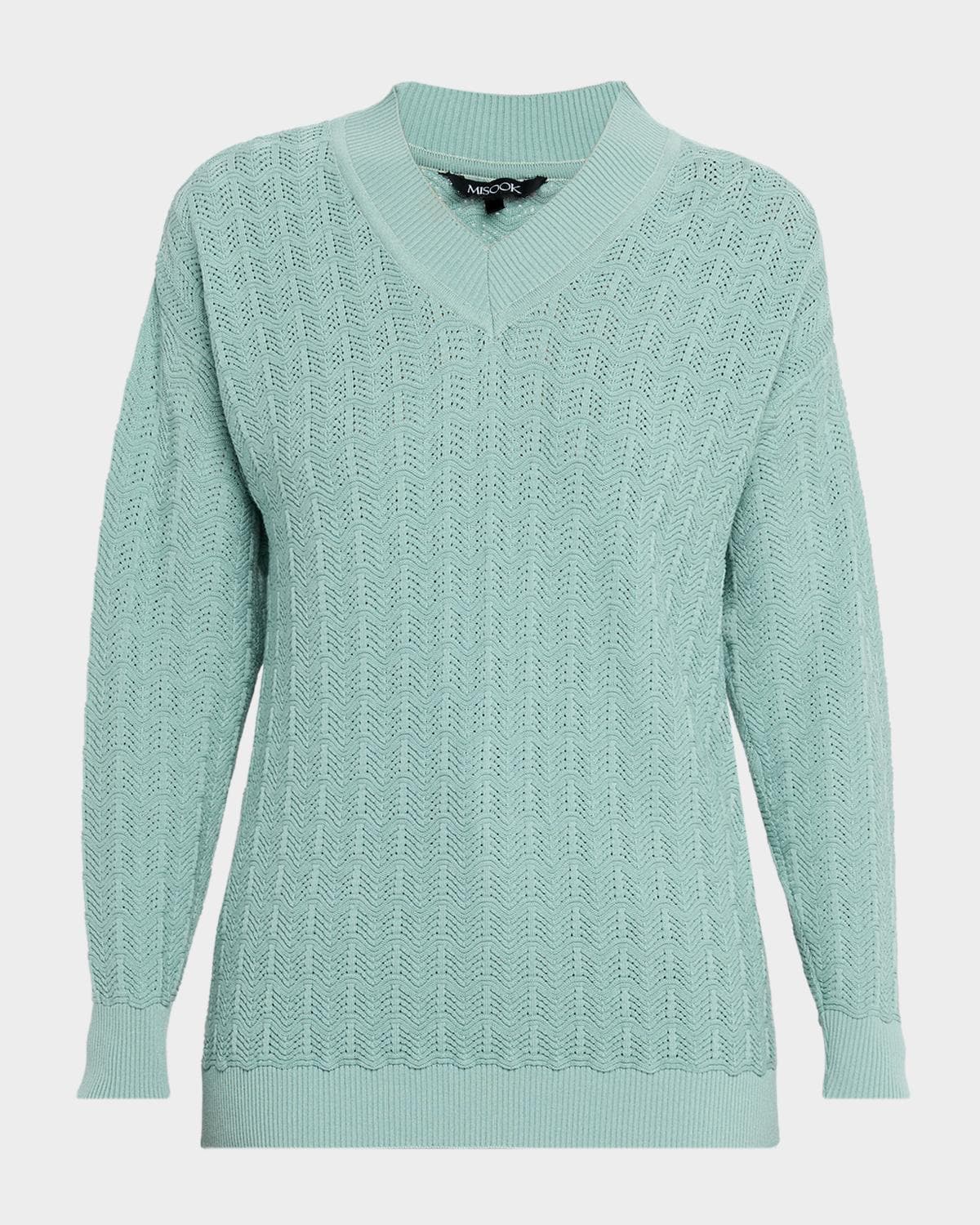 Misook Relaxed Soft Pointelle-Knit Sweater