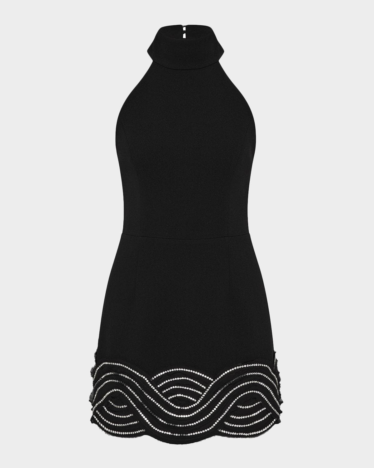 Rebecca Vallance Bellatrix Low-Back Rhinestone Halter Mini Dress