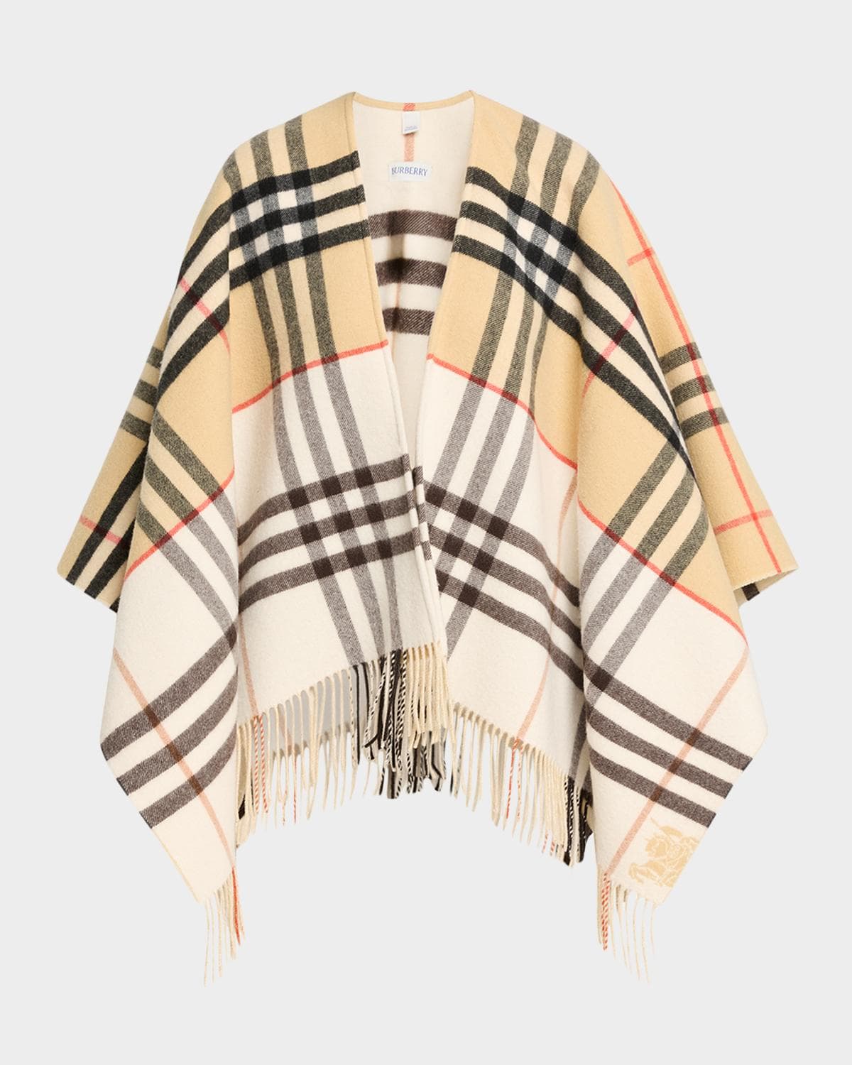 Burberry Contrast Check Cashmere-Wool Cape