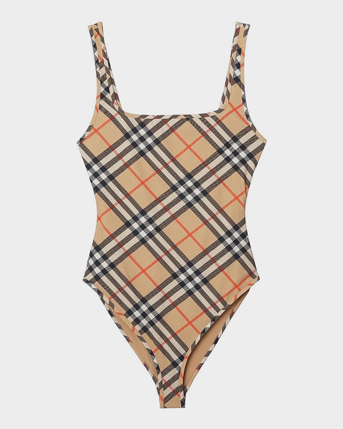 Burberry Sabina Check V-Back One-Piece Swimsuit