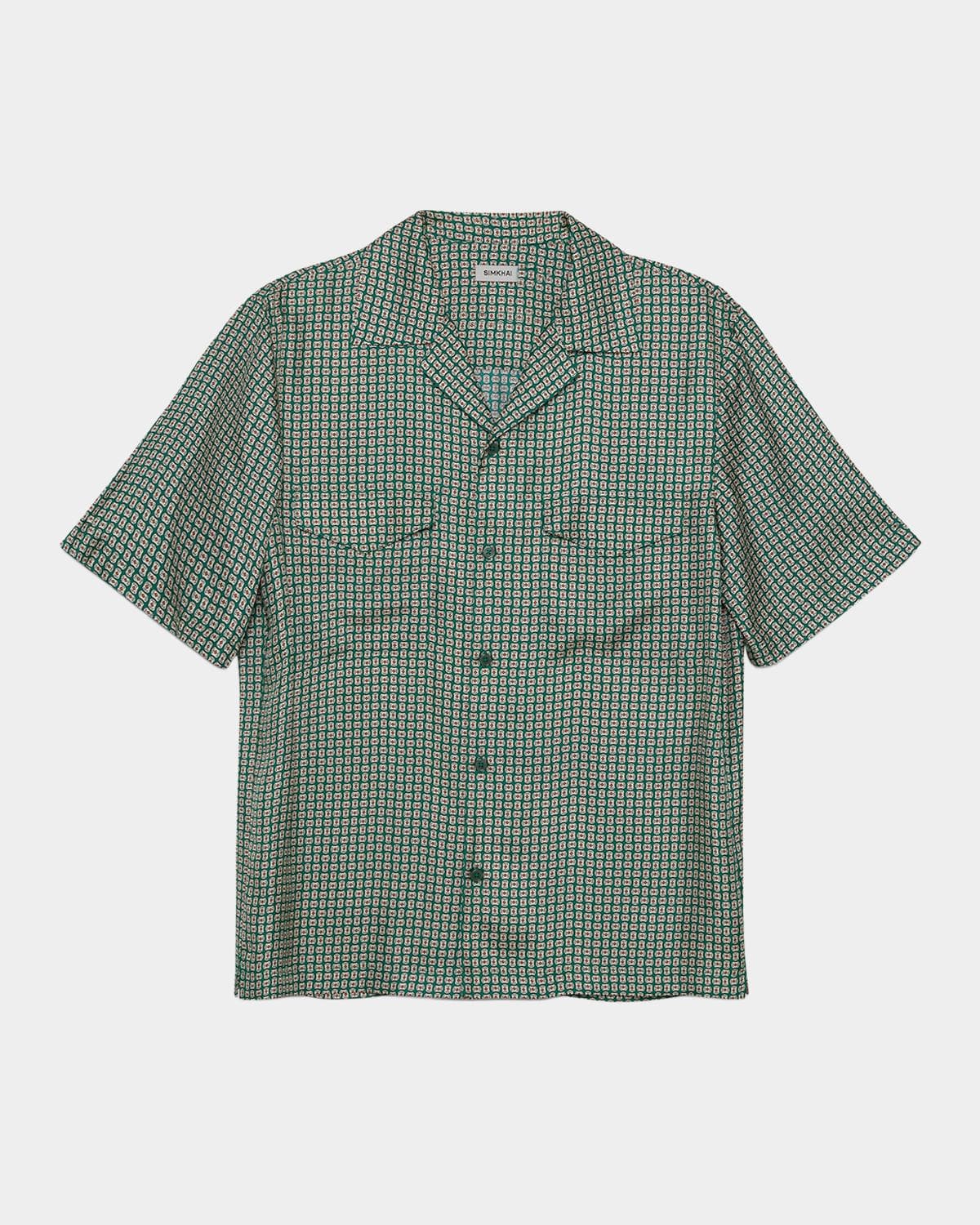 SIMKHAI Men's Clarke Printed Silk Camp Shirt