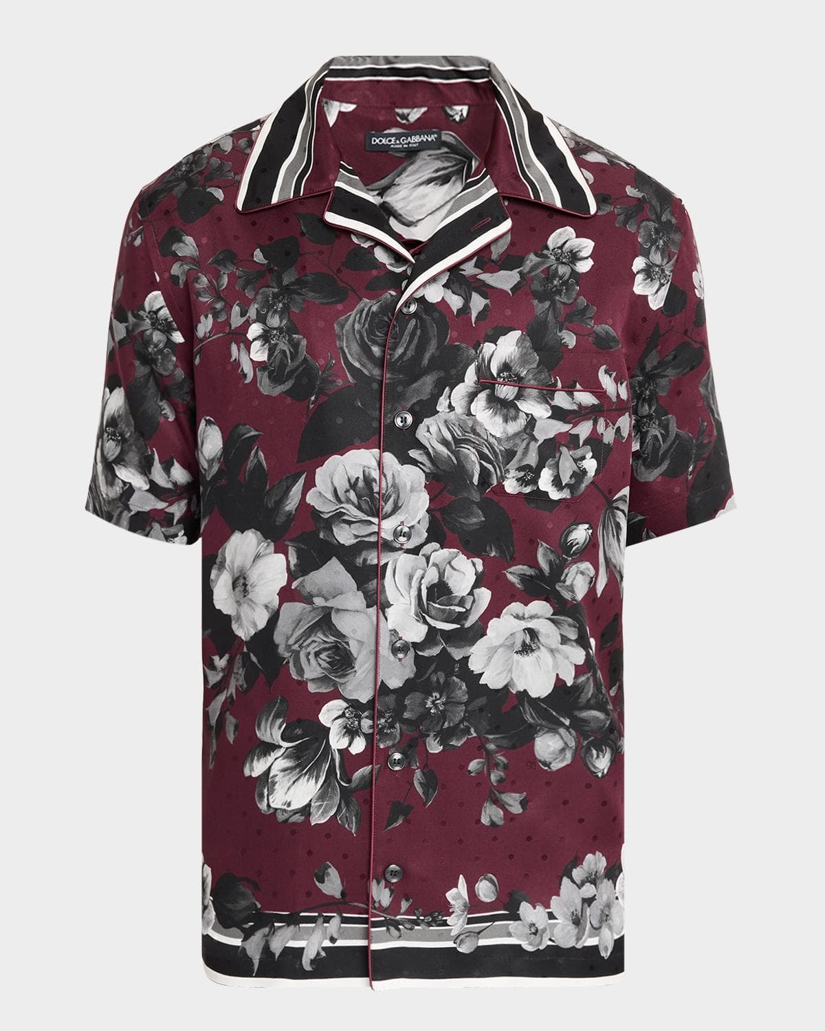 Dolce & Gabbana Men's Silk Twill Floral Polka Dot Short-Sleeve Shirt