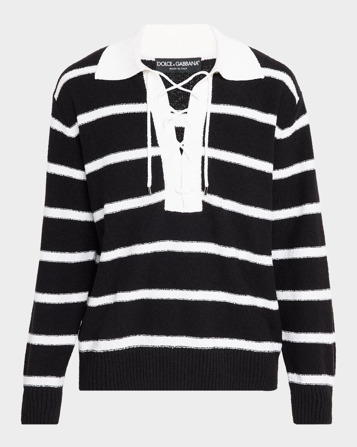 Dolce & Gabbana Men's Lace-Up Johnny Collar Polo Sweater