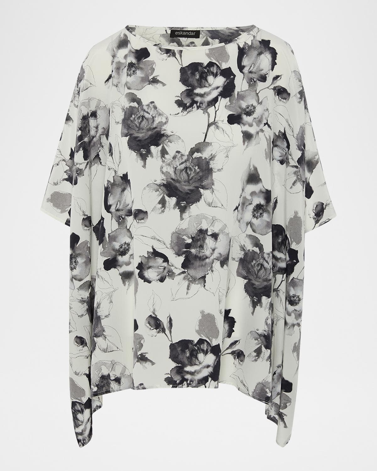 Eskandar Floral-Print Silk Chiffon Blouse