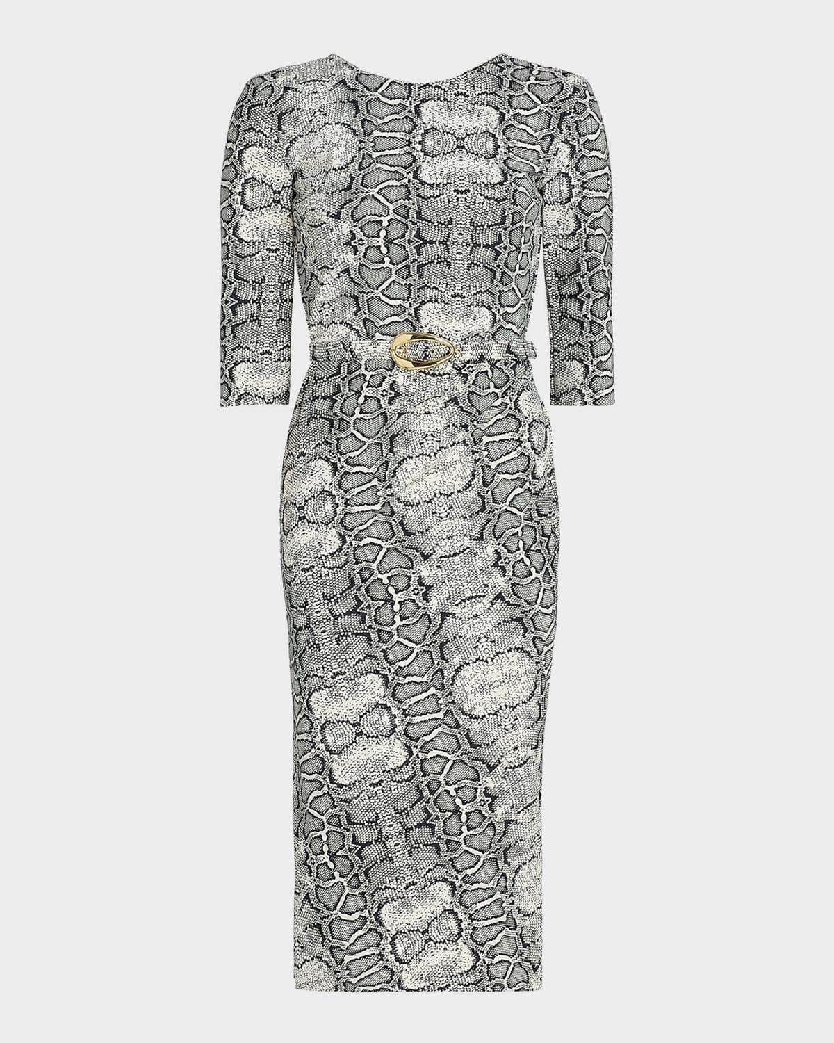 Chiara Boni La Petite Robe Shire Belted Snakeskin-Print Midi Sheath Dress