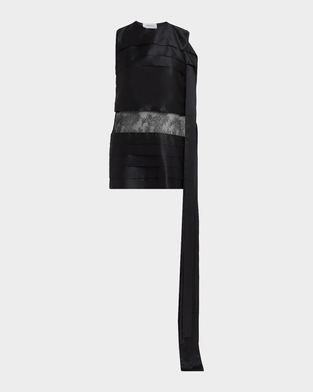 FERRAGAMO Lace-Inset Tiered Silk Mini Dress