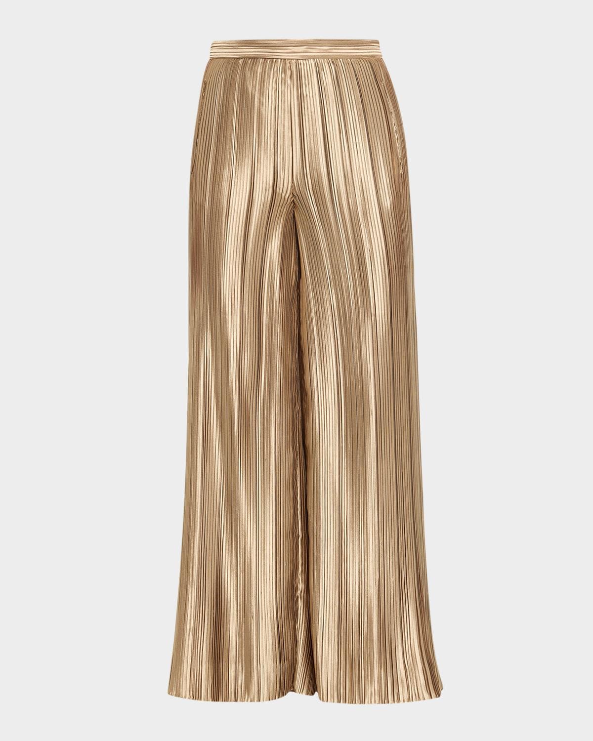 Giorgio Armani Metallic Plisse Satin Wide-Leg Pants · 40