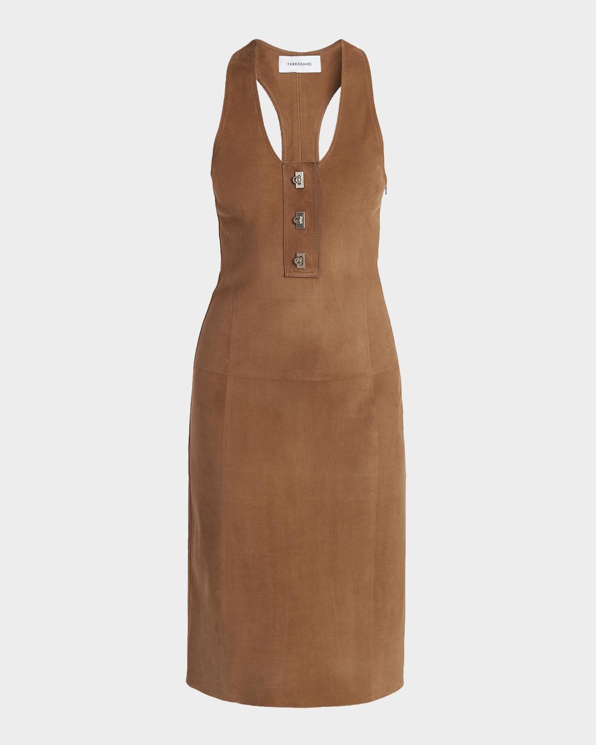 FERRAGAMO Nubuck Suede Sleeveless Midi Dress