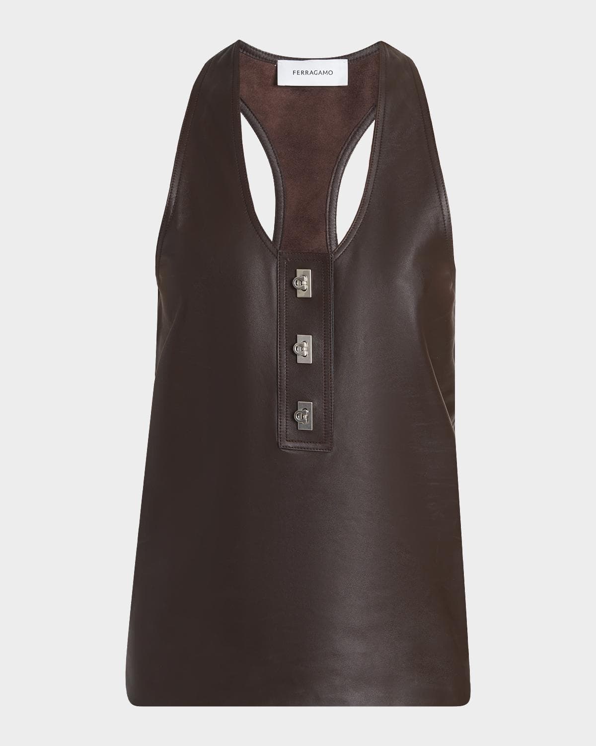 FERRAGAMO Toggle Nappa Leather Racerback Tank Top