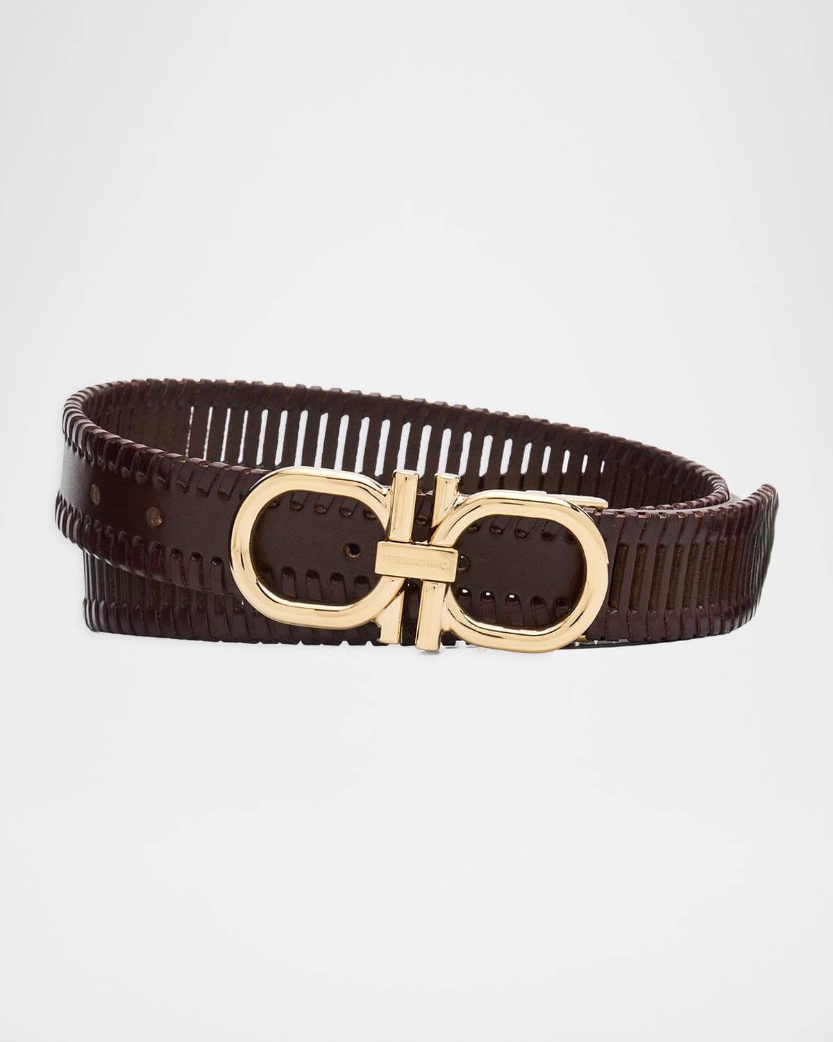 FERRAGAMO Men's Woven Leather Gancini-Buckle Belt
