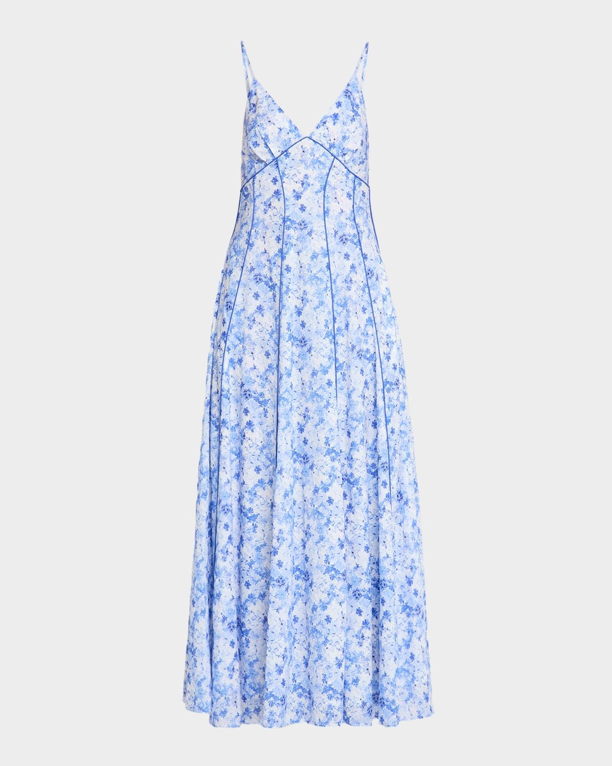 Rosie Assoulin Watercolor Floral-Print Piped Cami Maxi Dress