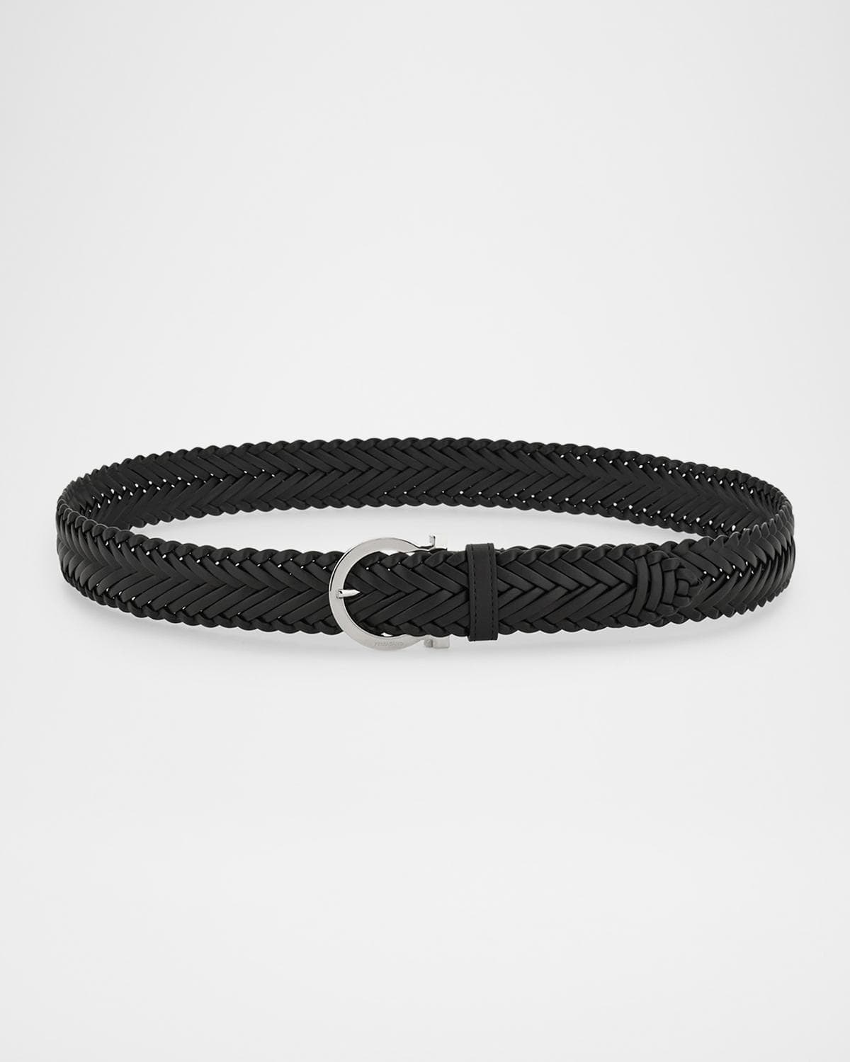 FERRAGAMO Men's Gancini-Buckle Woven Leather Belt