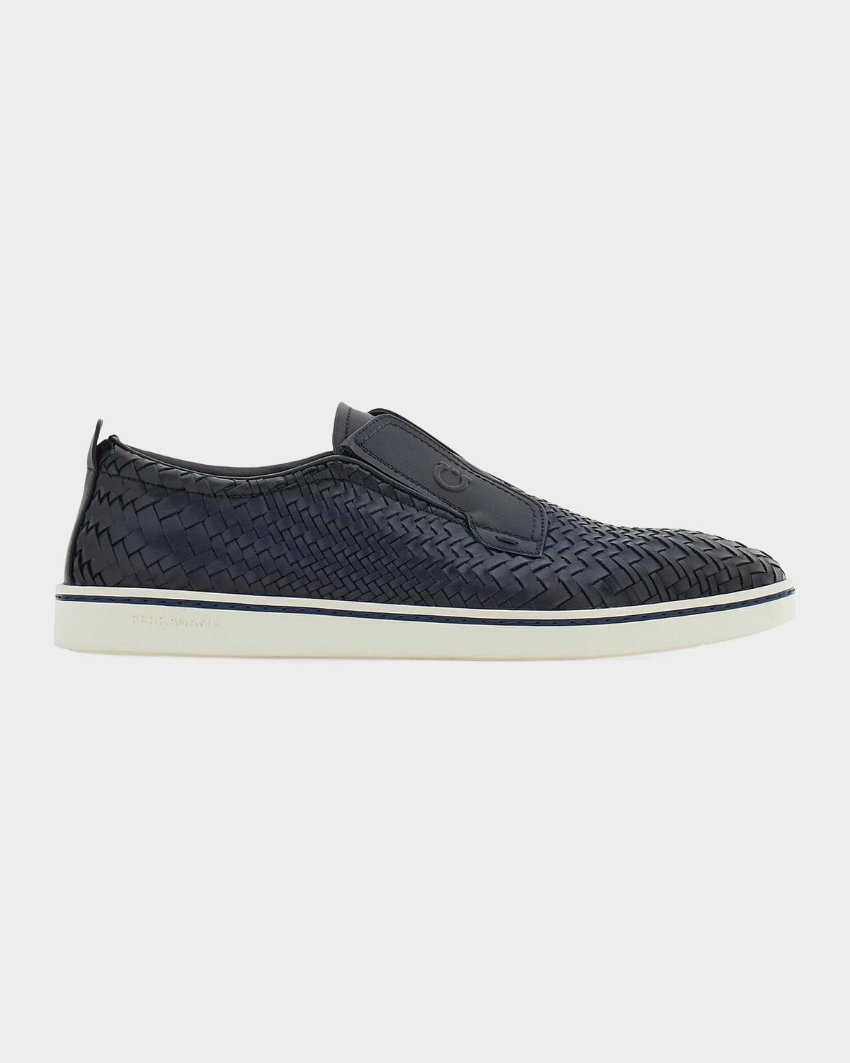 FERRAGAMO Men's Woven Leather Slip-On Derby Sneakers