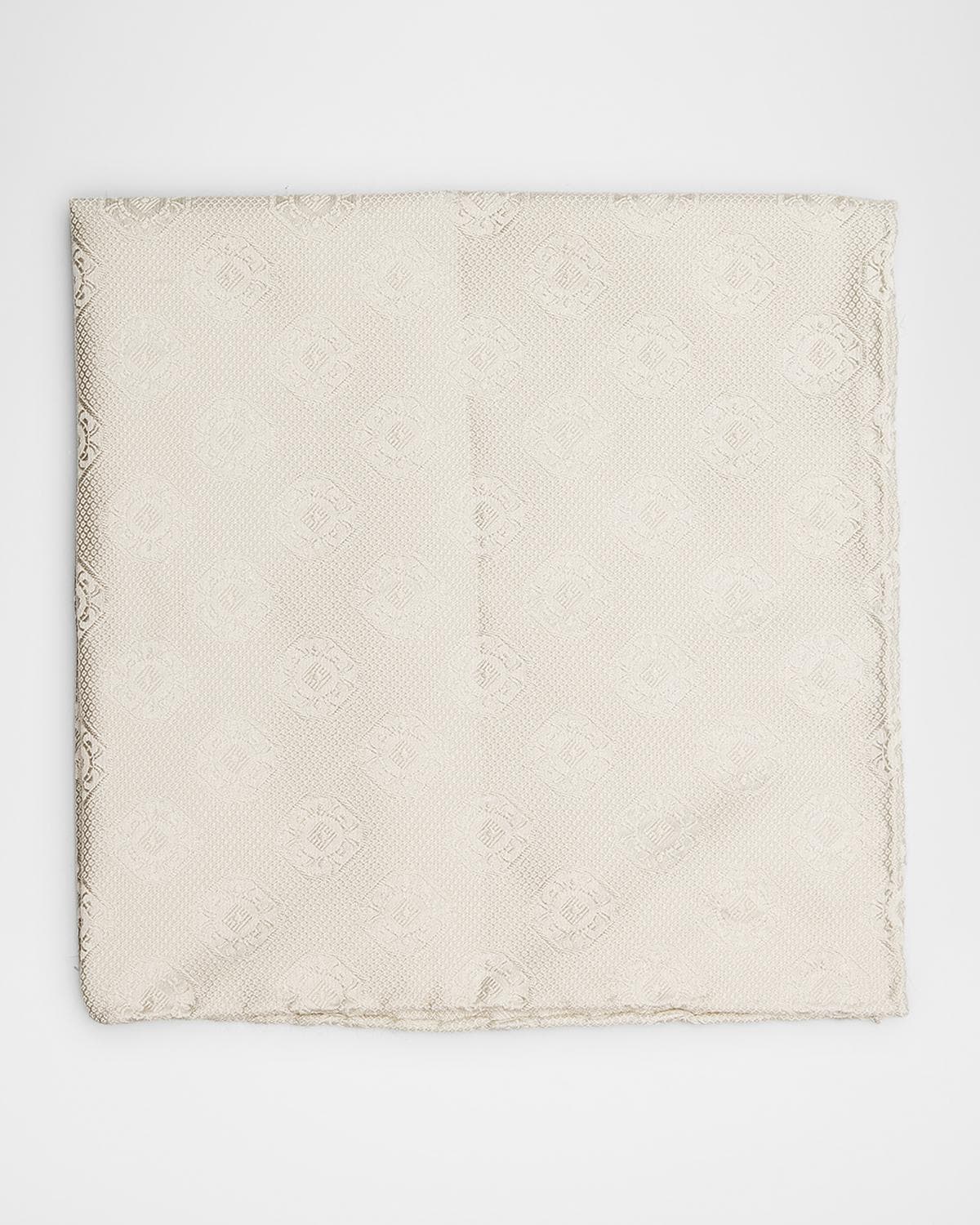 Brunello Cucinelli Men's Tonal Medallion Jacquard Silk Pocket Square