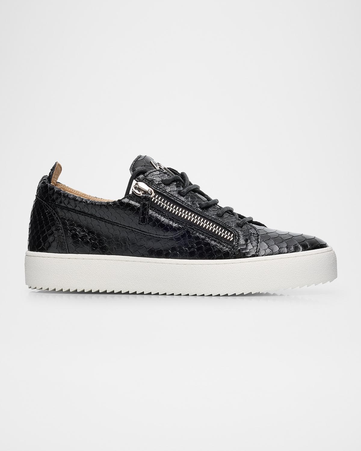 Giuseppe Zanotti Men's Frankie Snake-Effect Leather Double-Zip Sneakers