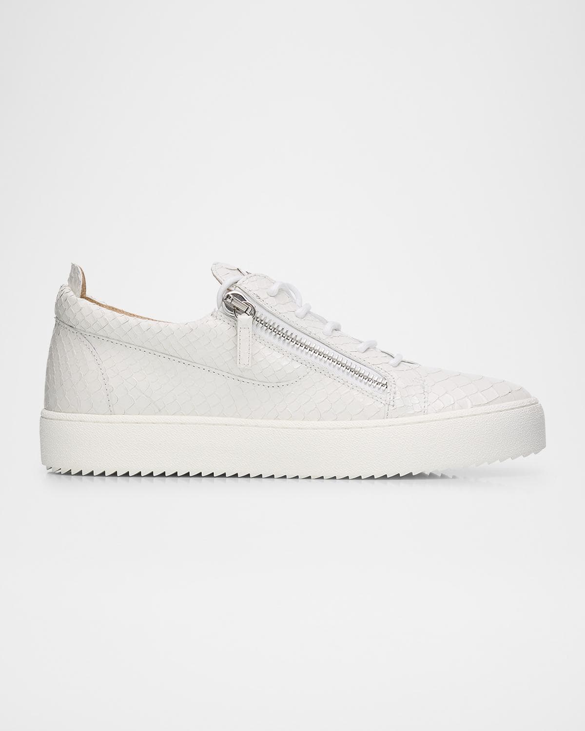 Giuseppe Zanotti Men's Frankie Snake-Effect Leather Double-Zip Sneakers