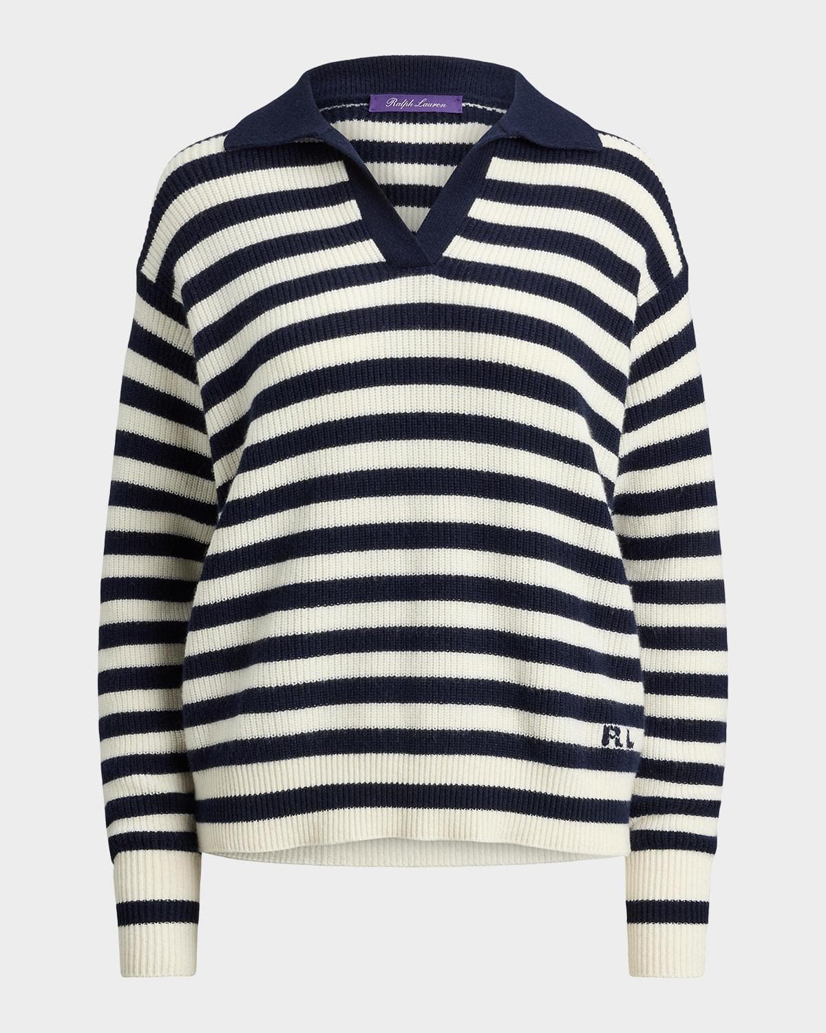 Ralph Lauren Collection Striped Cashmere Polo Sweater